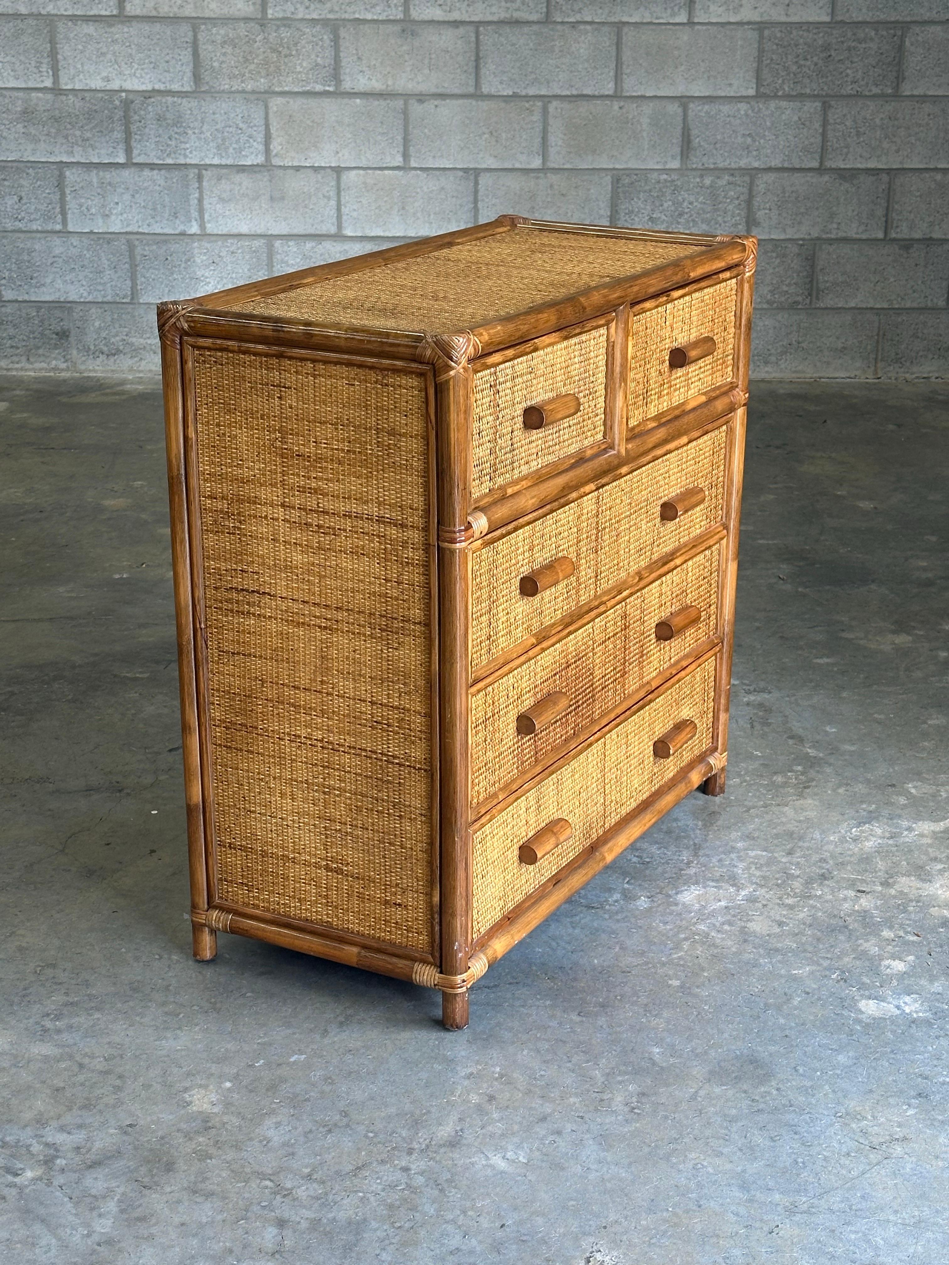 Fine XX secolo Faux Bamboo and Cane Dresser, British Colonial Style in vendita