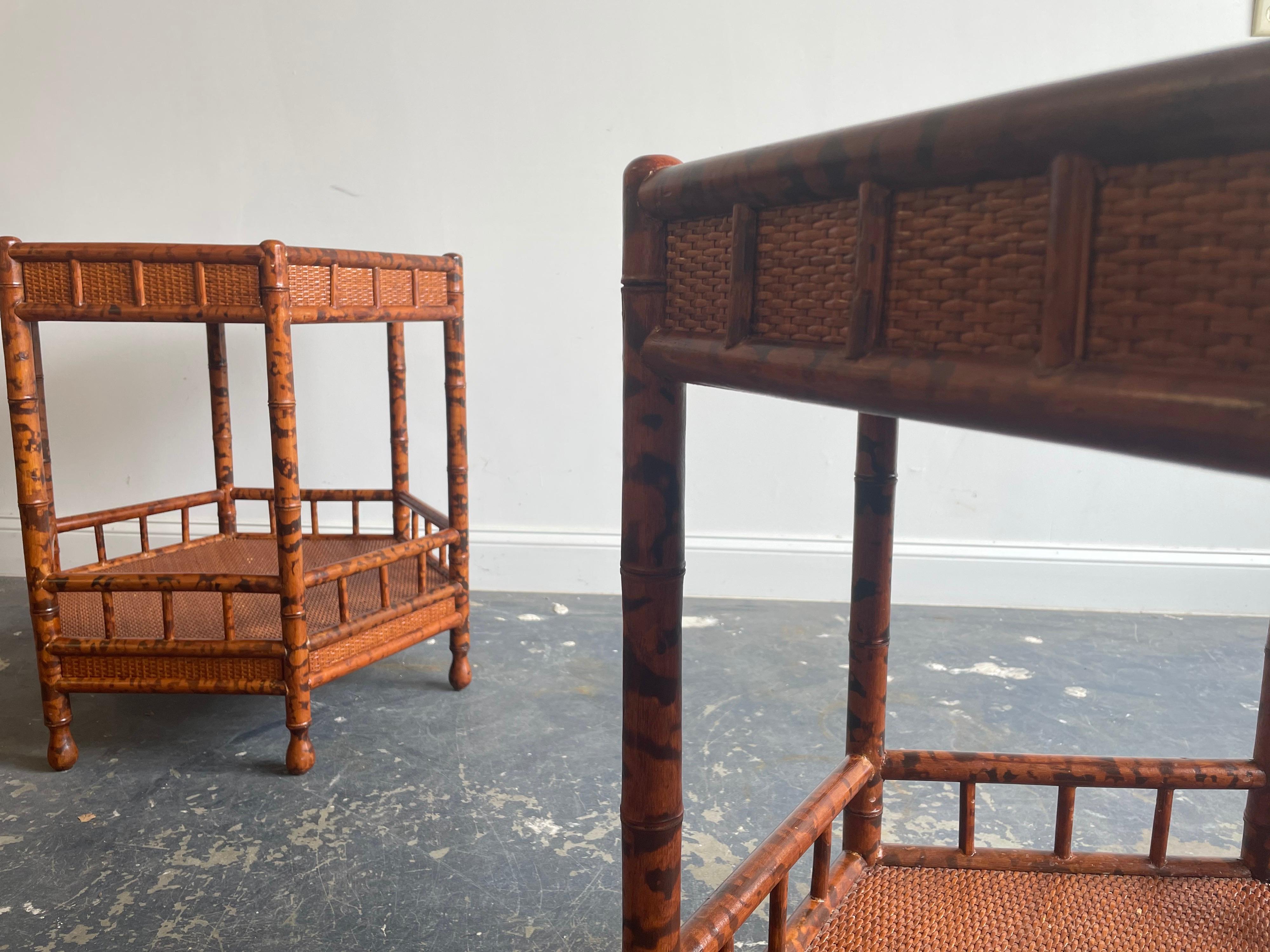 Late 20th Century Faux Bamboo and Cane End Tables/ Nightstands