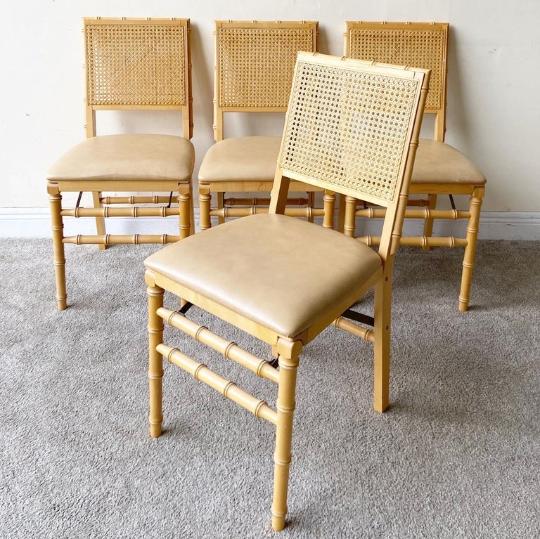 Faux Bamboo and Cane Fold Up Dining Set with 4 Chairs and Table, 5