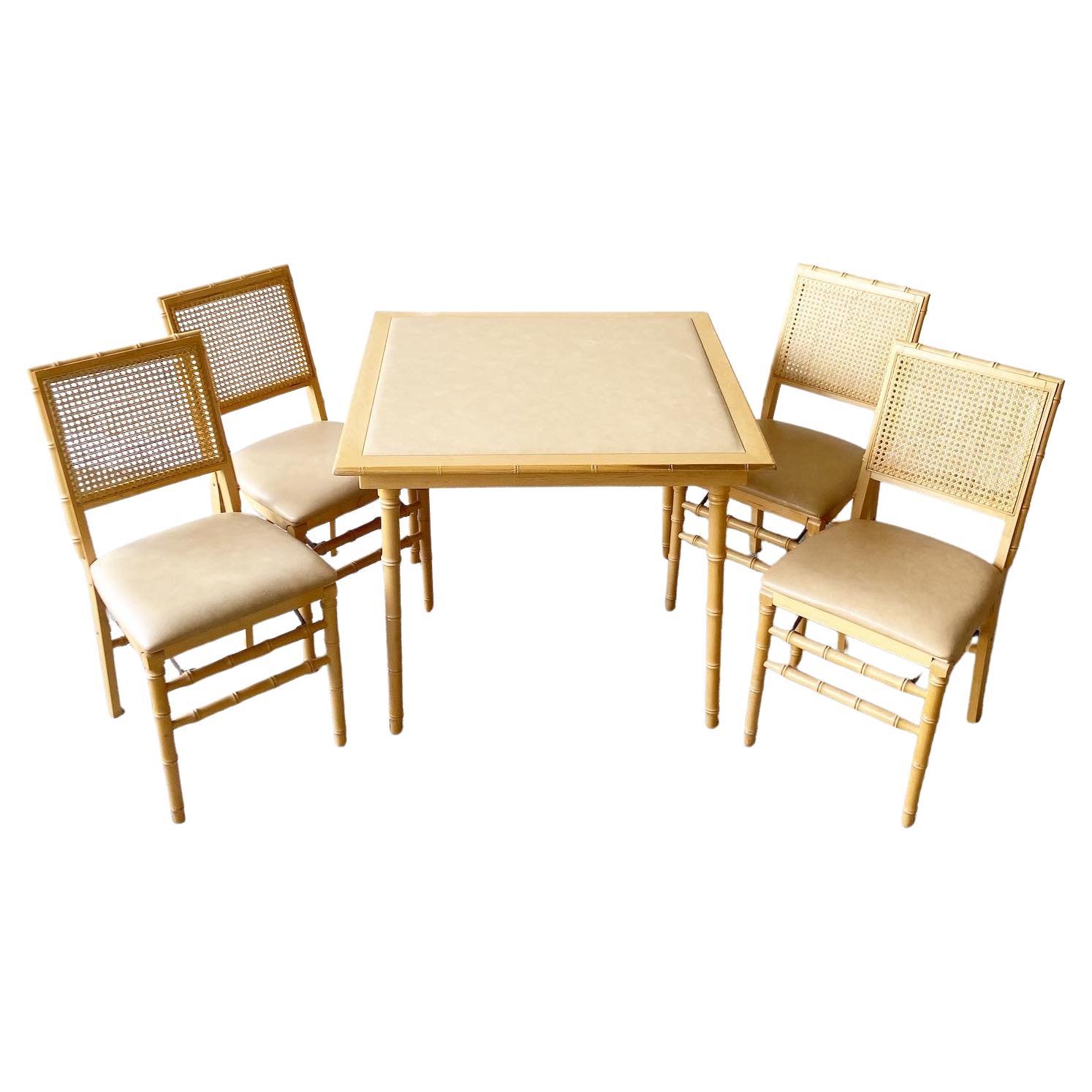 Vintage 68" Wood Folding Dining Table with Four Chairs Set at 1stDibs