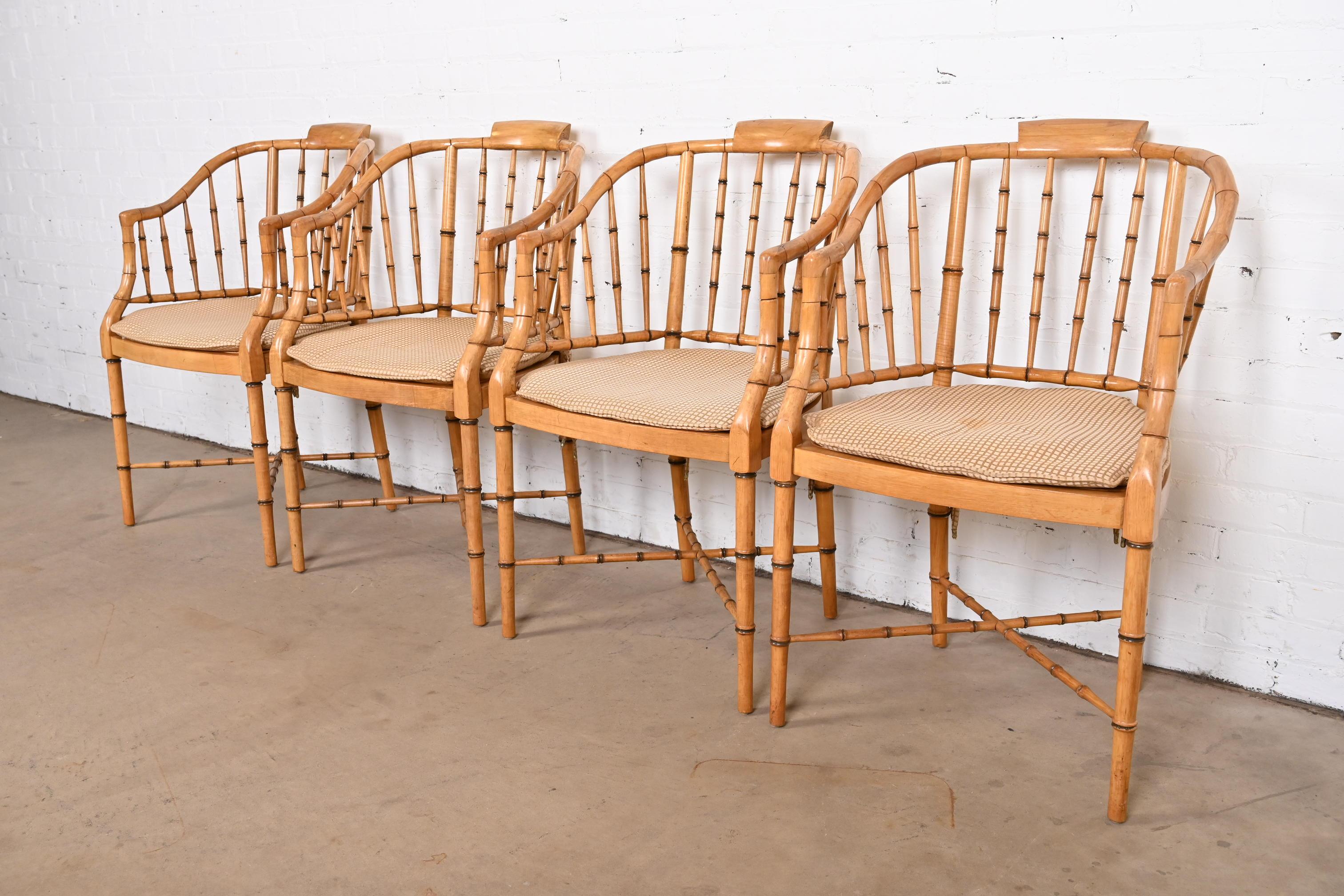 American Faux Bamboo and Cane Regency Tub Armchairs Attributed to Baker Furniture