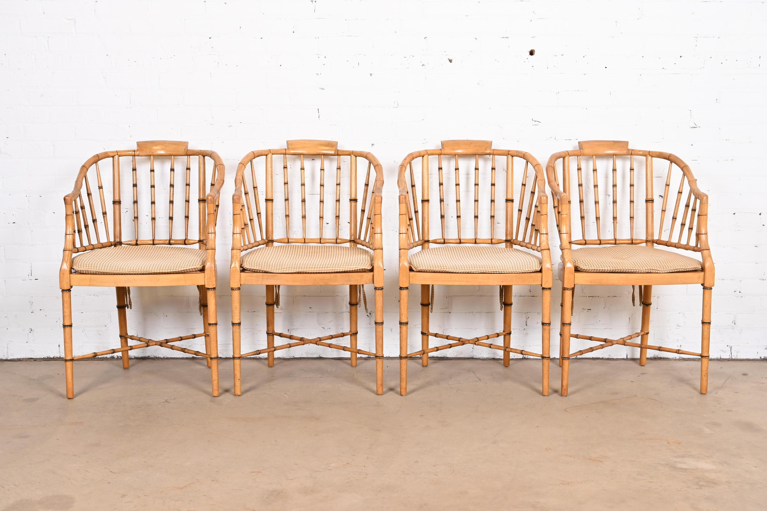 Faux Bamboo and Cane Regency Tub Armchairs Attributed to Baker Furniture In Good Condition In South Bend, IN