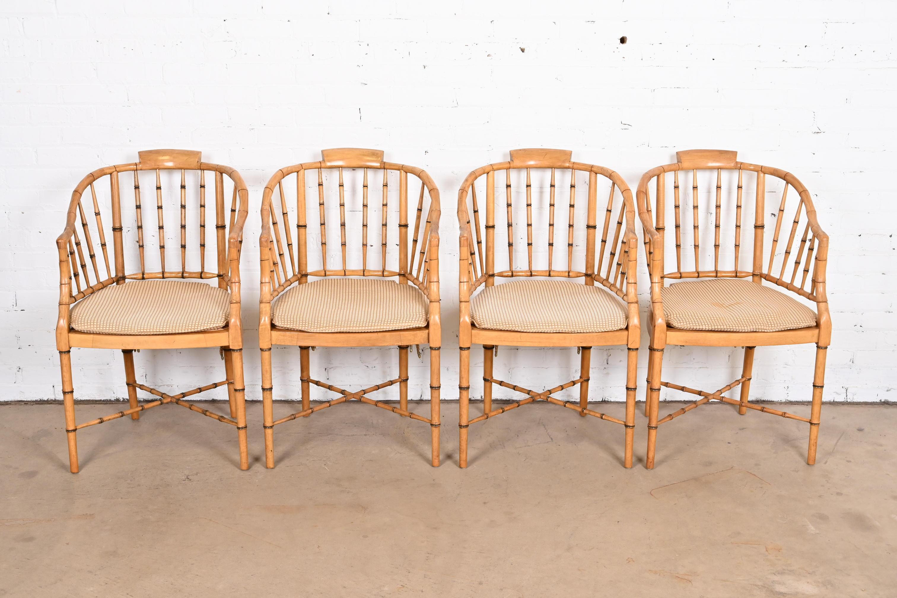 Mid-20th Century Faux Bamboo and Cane Regency Tub Armchairs Attributed to Baker Furniture