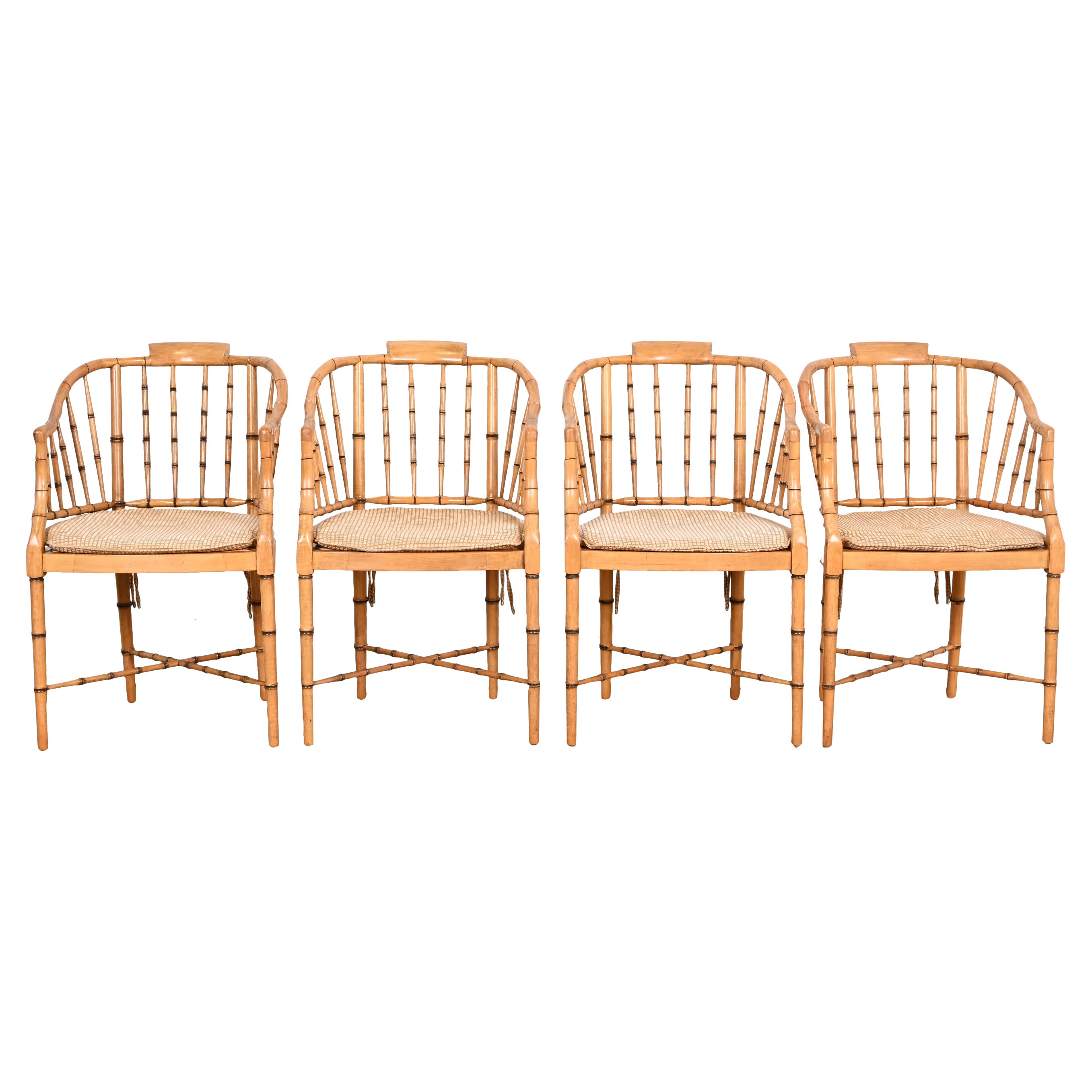 Faux Bamboo and Cane Regency Tub Armchairs Attributed to Baker Furniture