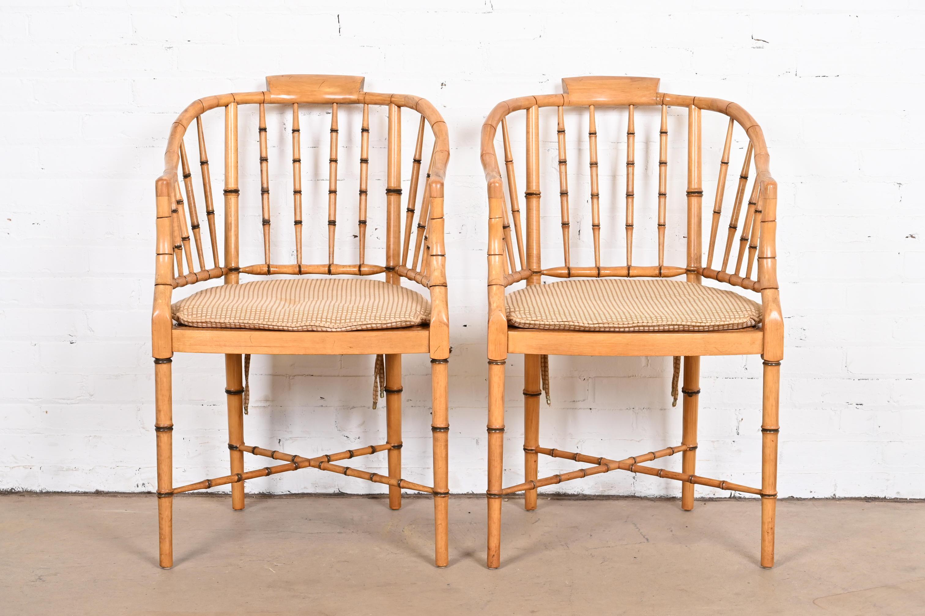 Faux Bamboo and Cane Regency Tub Armchairs Attributed to Baker Furniture, Pair 5