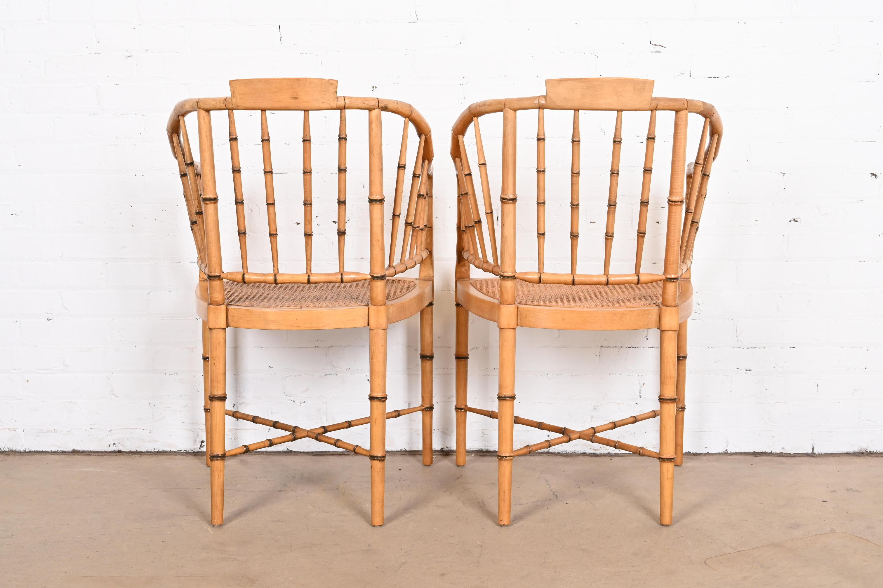 Faux Bamboo and Cane Regency Tub Armchairs Attributed to Baker Furniture, Pair 3