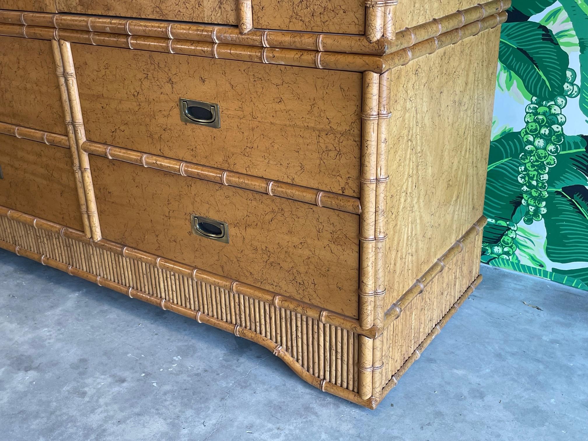 Late 20th Century Faux Bamboo and Cane Sandakan Armoire by Miller Yee Fong for Ficks Reed