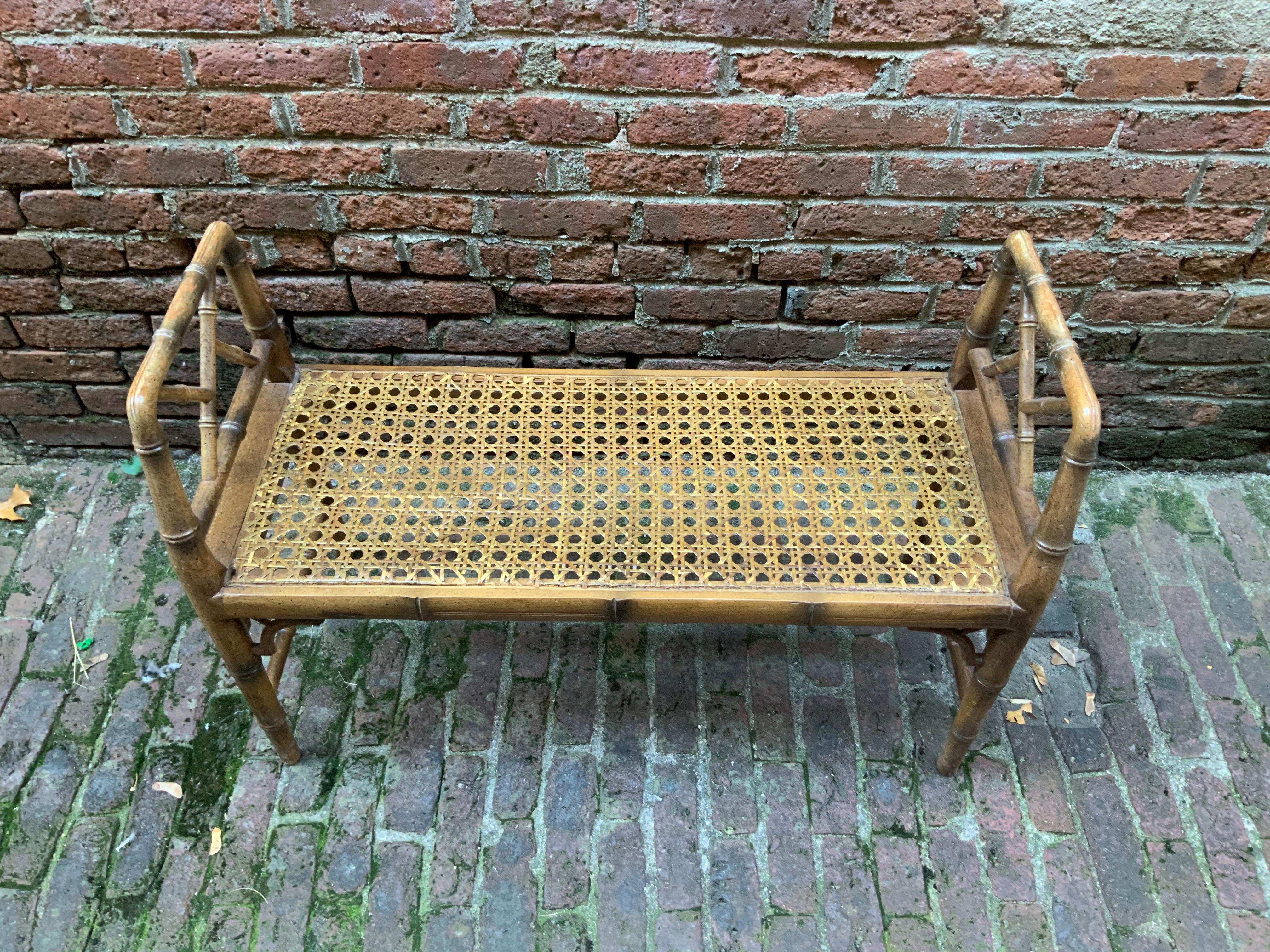 Mid-Century Modern Faux Bamboo and Caned Bench