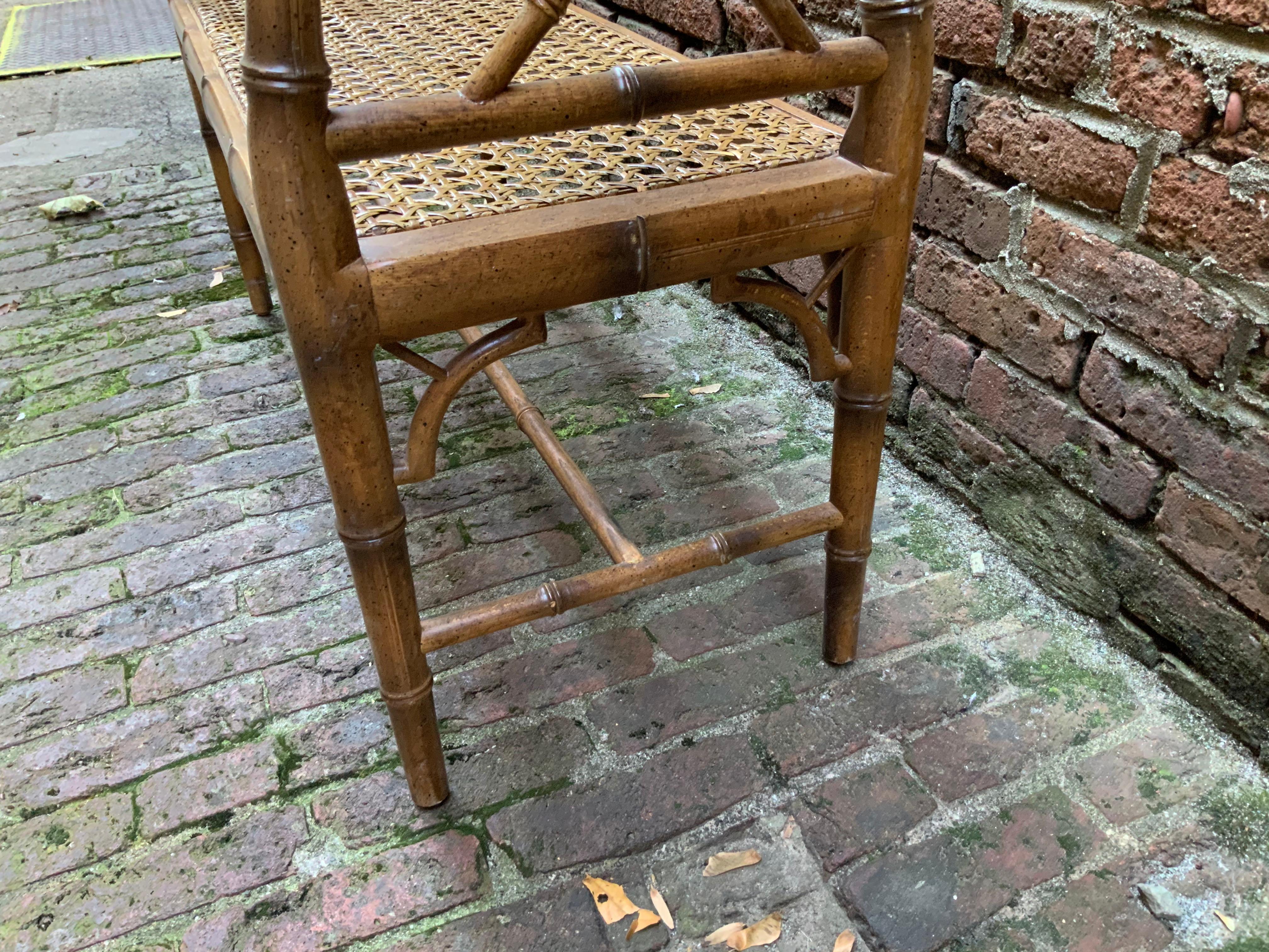 Faux Bamboo and Caned Bench In Good Condition In Garnerville, NY