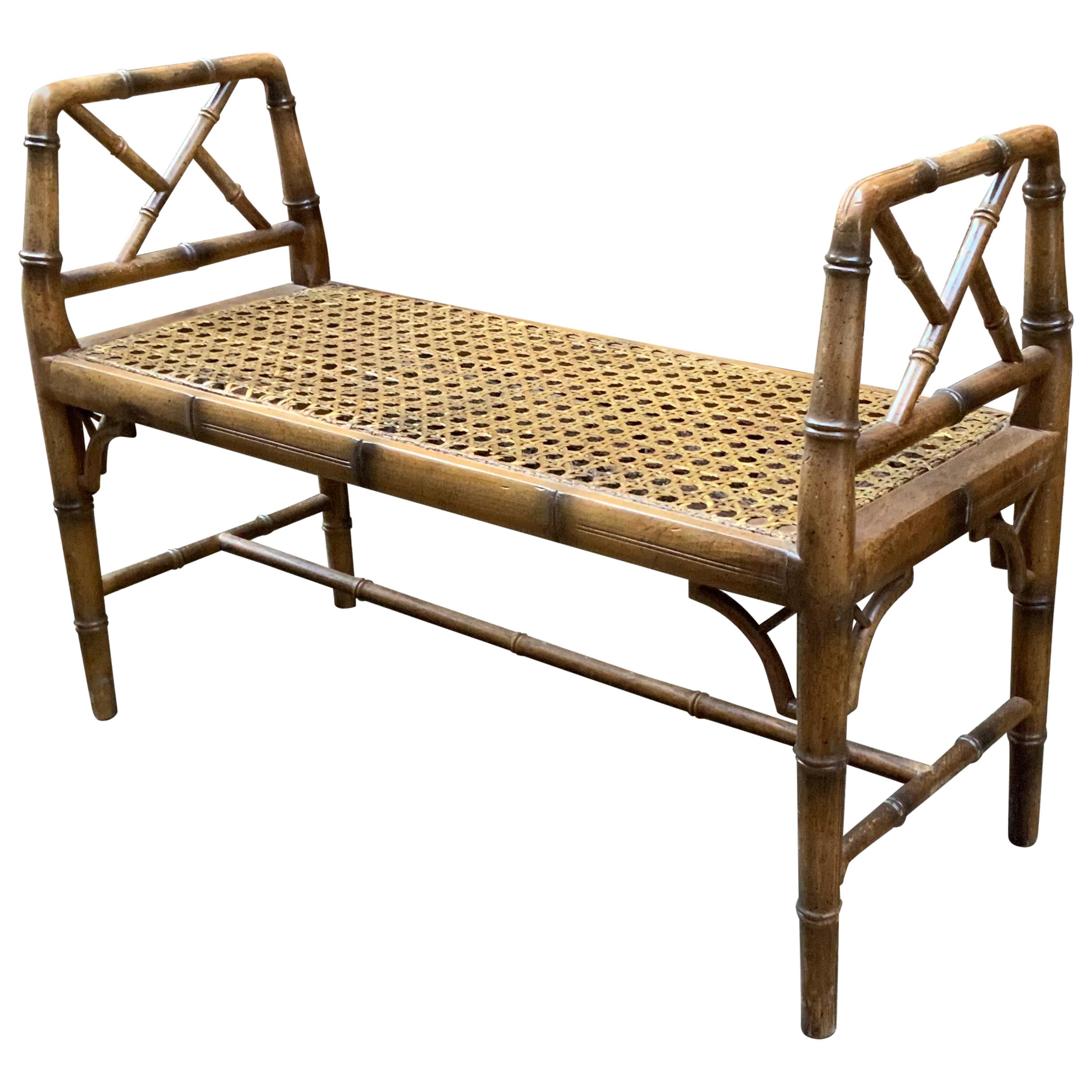 Faux Bamboo and Caned Bench