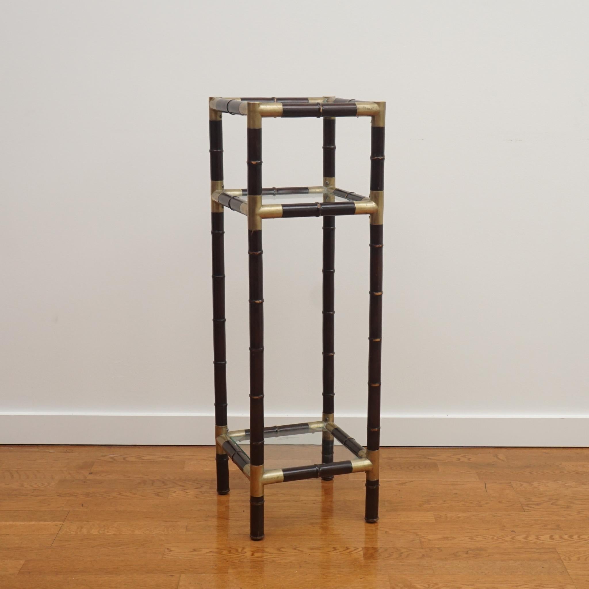 Brass Faux Bamboo and Glass Pedestal Table For Sale