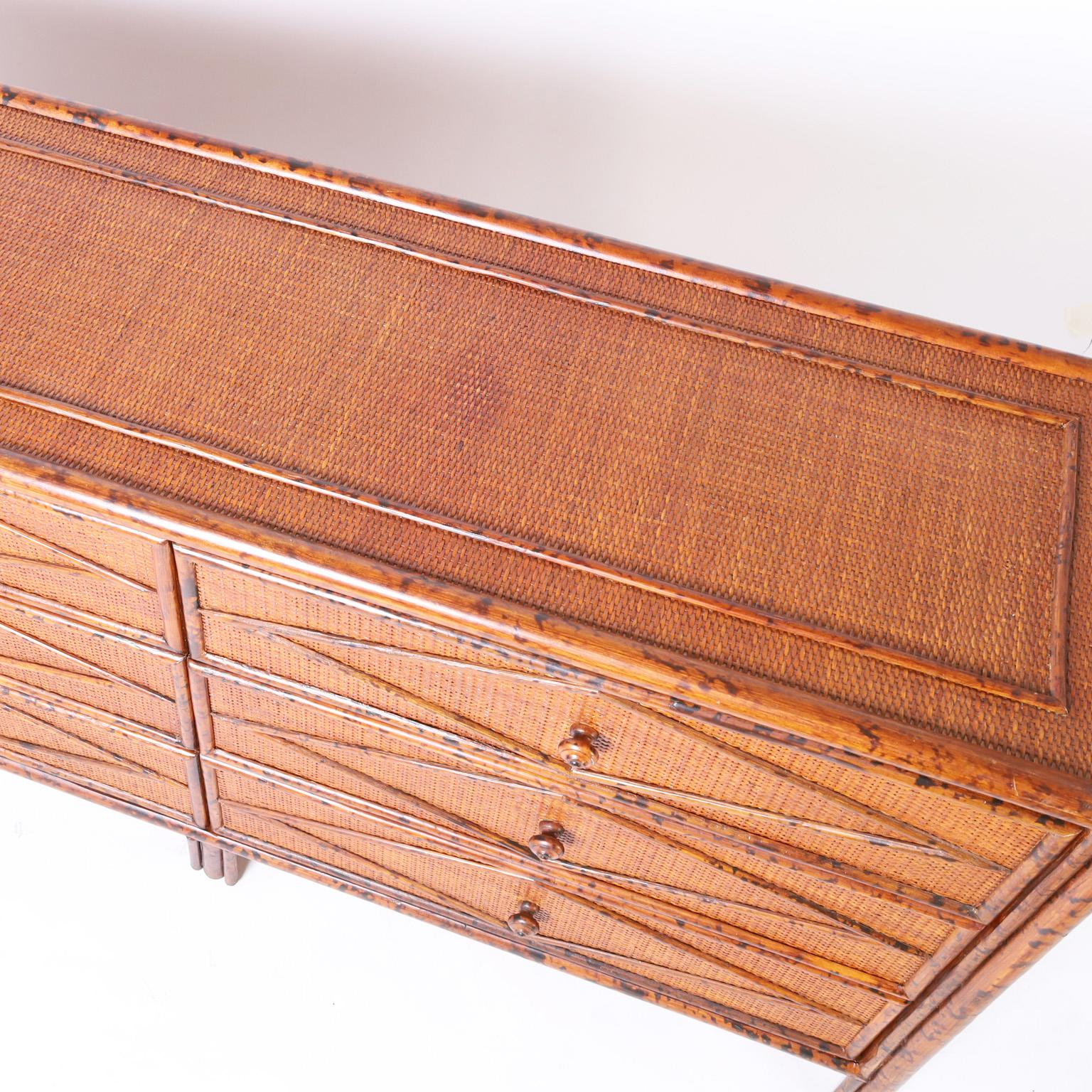 Philippine Faux Bamboo and Grasscloth Chest or Dresser For Sale