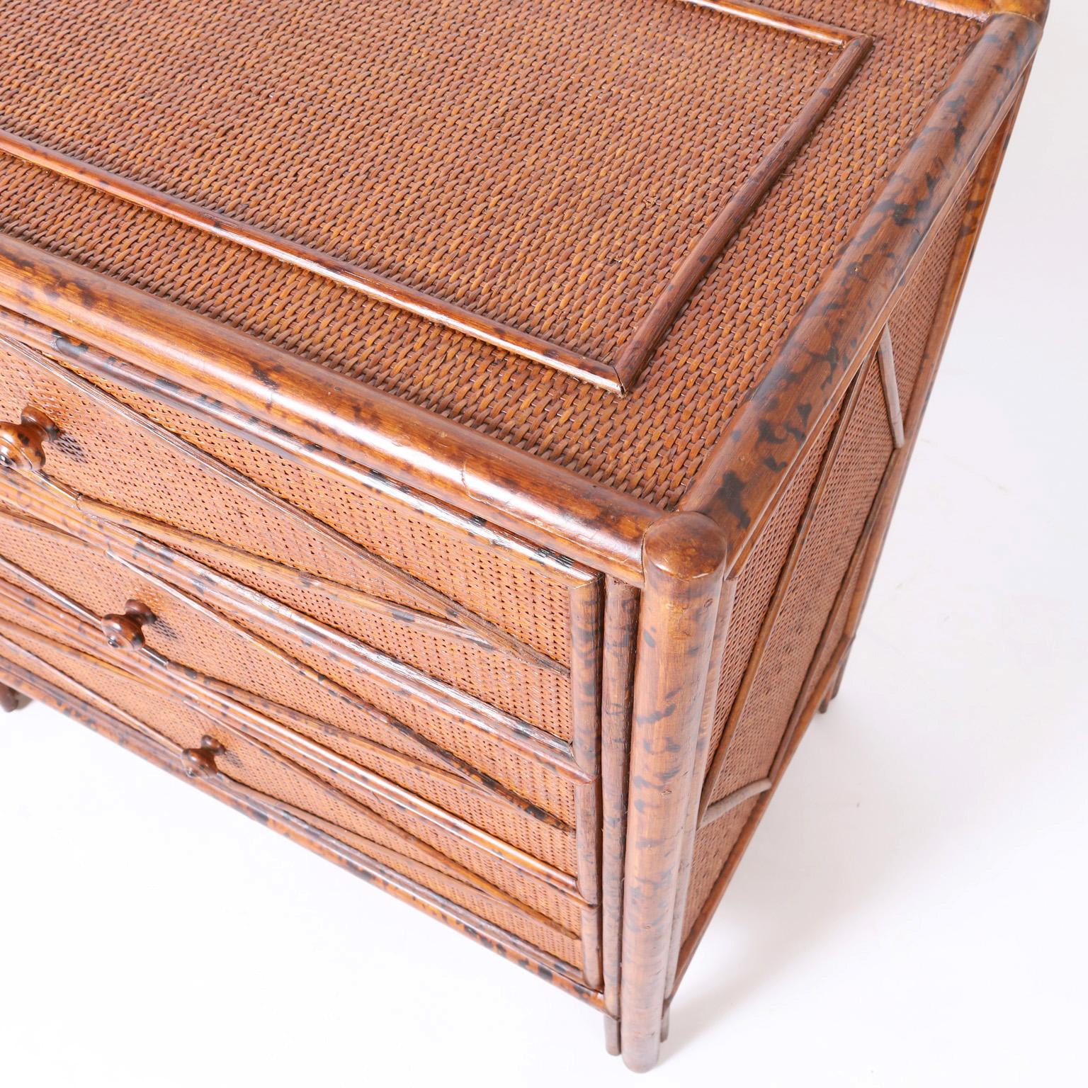 Hand-Crafted Faux Bamboo and Grasscloth Chest or Dresser For Sale
