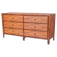 Vintage Faux Bamboo and Grasscloth Chest or Dresser