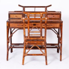 Faux Bamboo and Grasscloth Desk and Chair