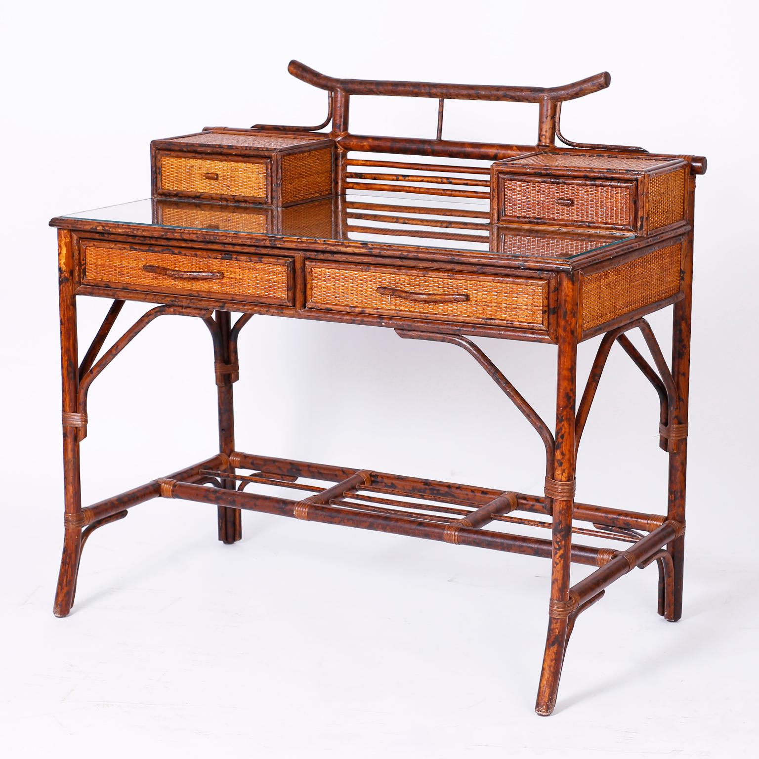 Philippine Faux Bamboo and Grasscloth Desk and Chair