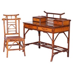 Faux Bamboo and Grasscloth Desk and Chair