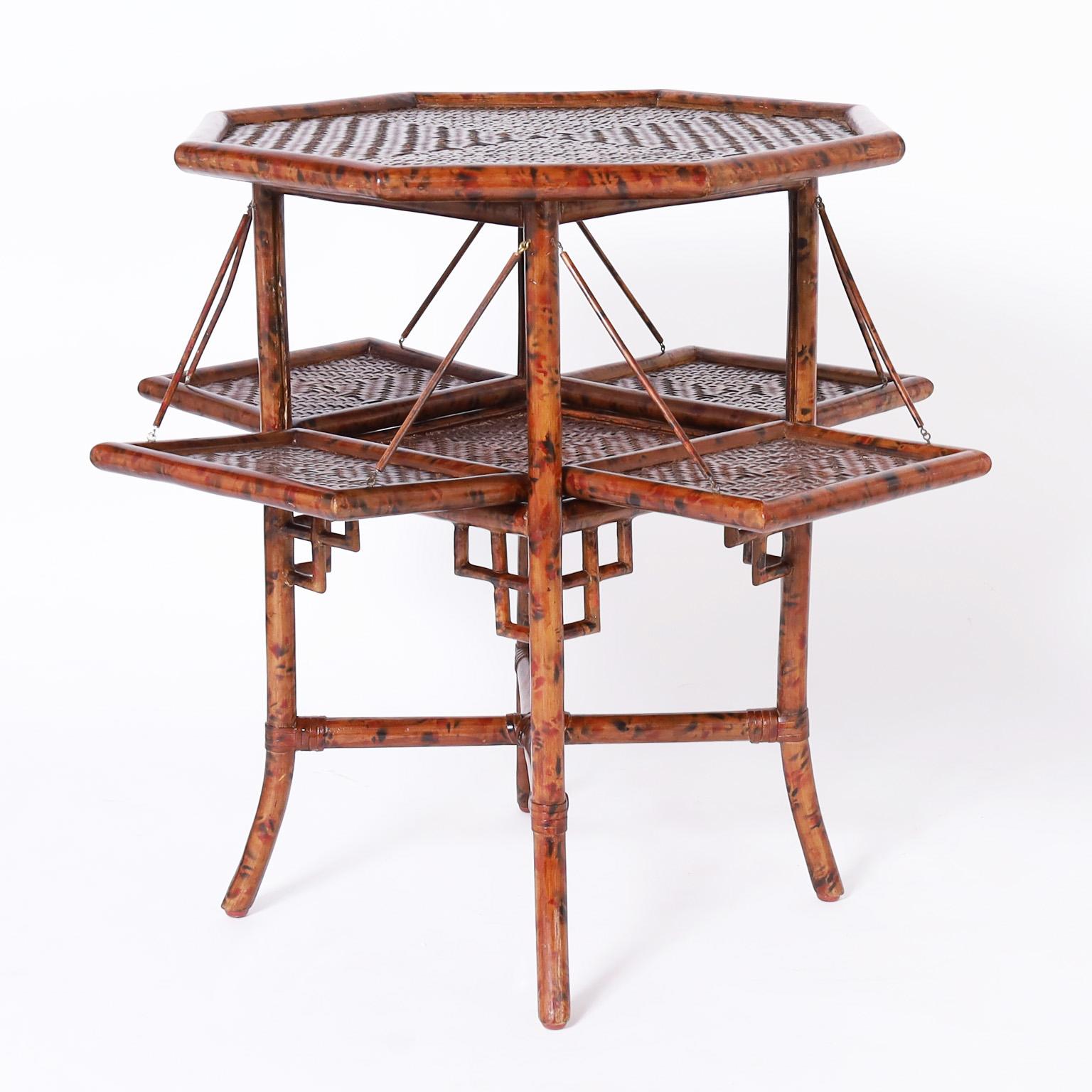 Hand-Crafted Faux Bamboo and Grasscloth Occasional Stand