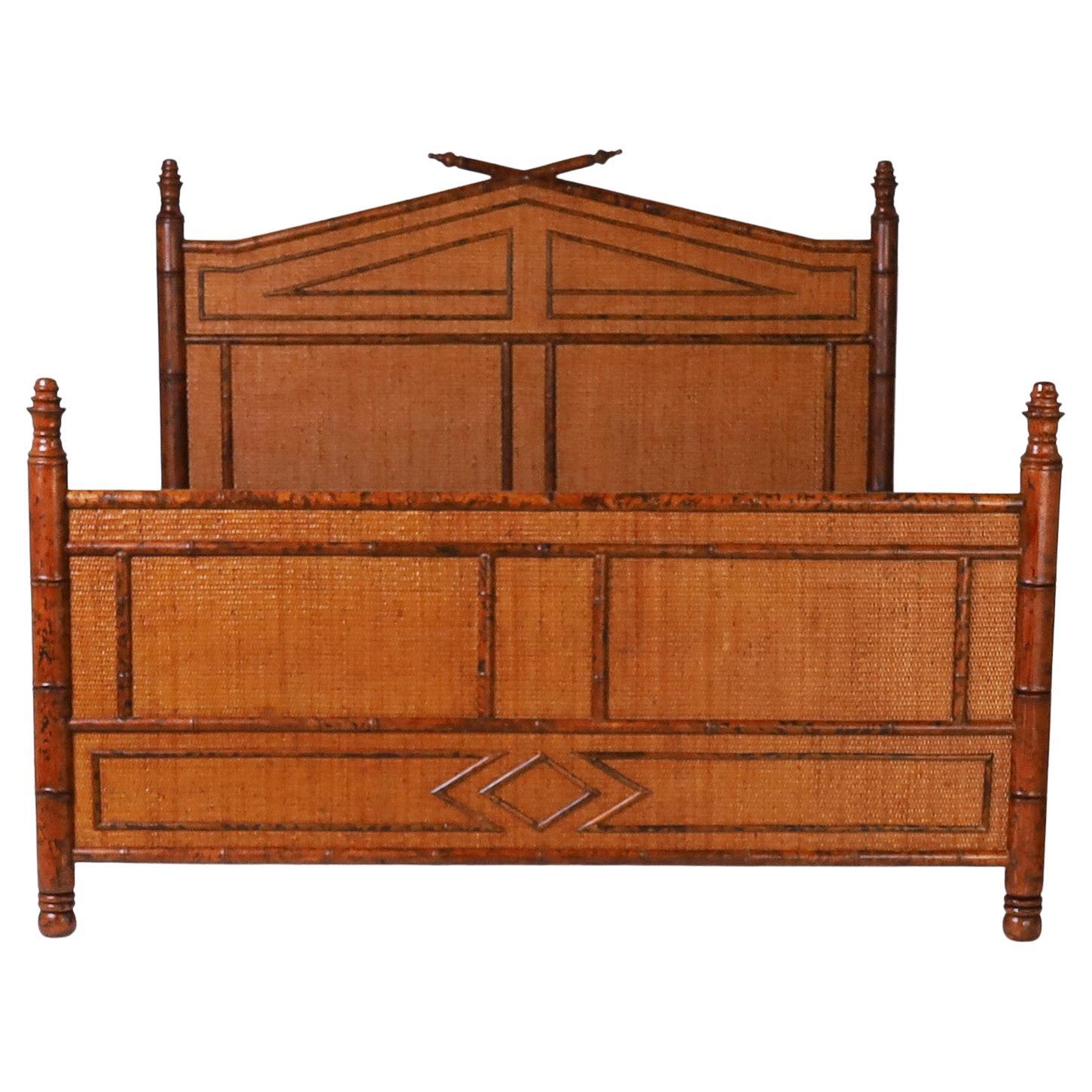 Faux Bamboo and Grasscloth Queen Bed Frame