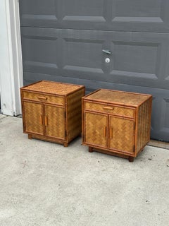 Faux Bamboo and Herringbone Cane Nightstands