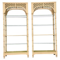 Vintage Faux Bamboo and Lattice Etageres, a Pair