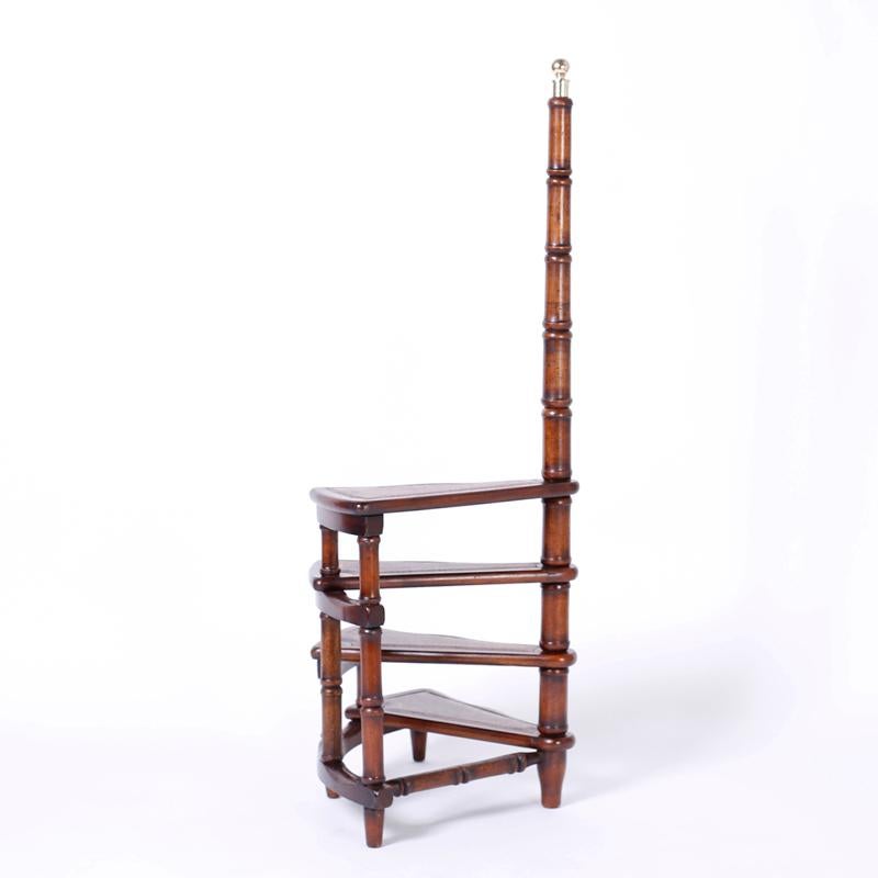 British Colonial Faux Bamboo and Leather Library Step or Stairs