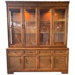 Faux Bamboo and Rattan China Cabinet by American of Martinsville