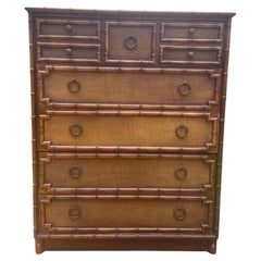 Faux Bamboo and Rattan Dresser by Drexel Bedroom Furniture Highboy Vintage