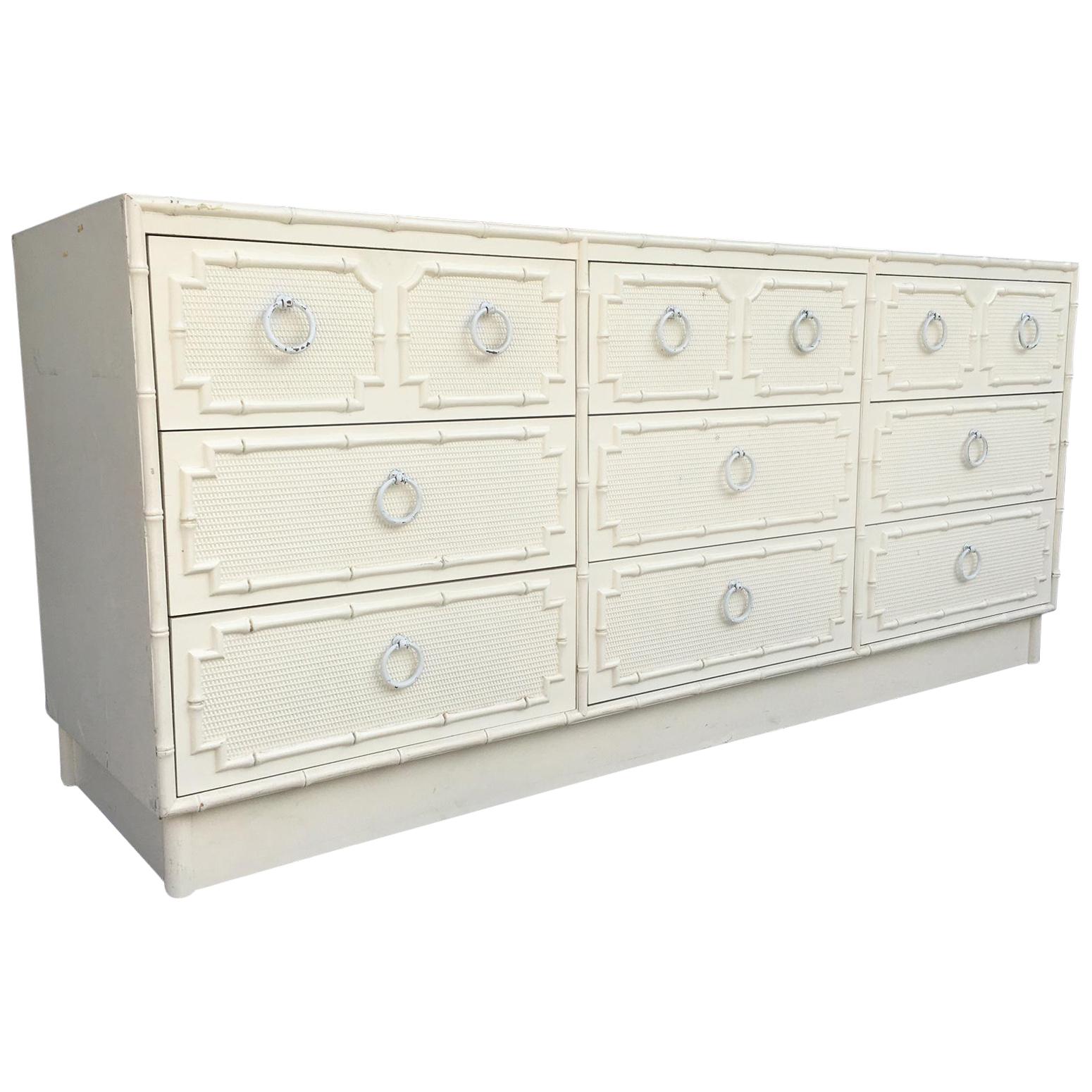 Faux Bamboo and Rattan Nine-Drawer Dresser by Omega