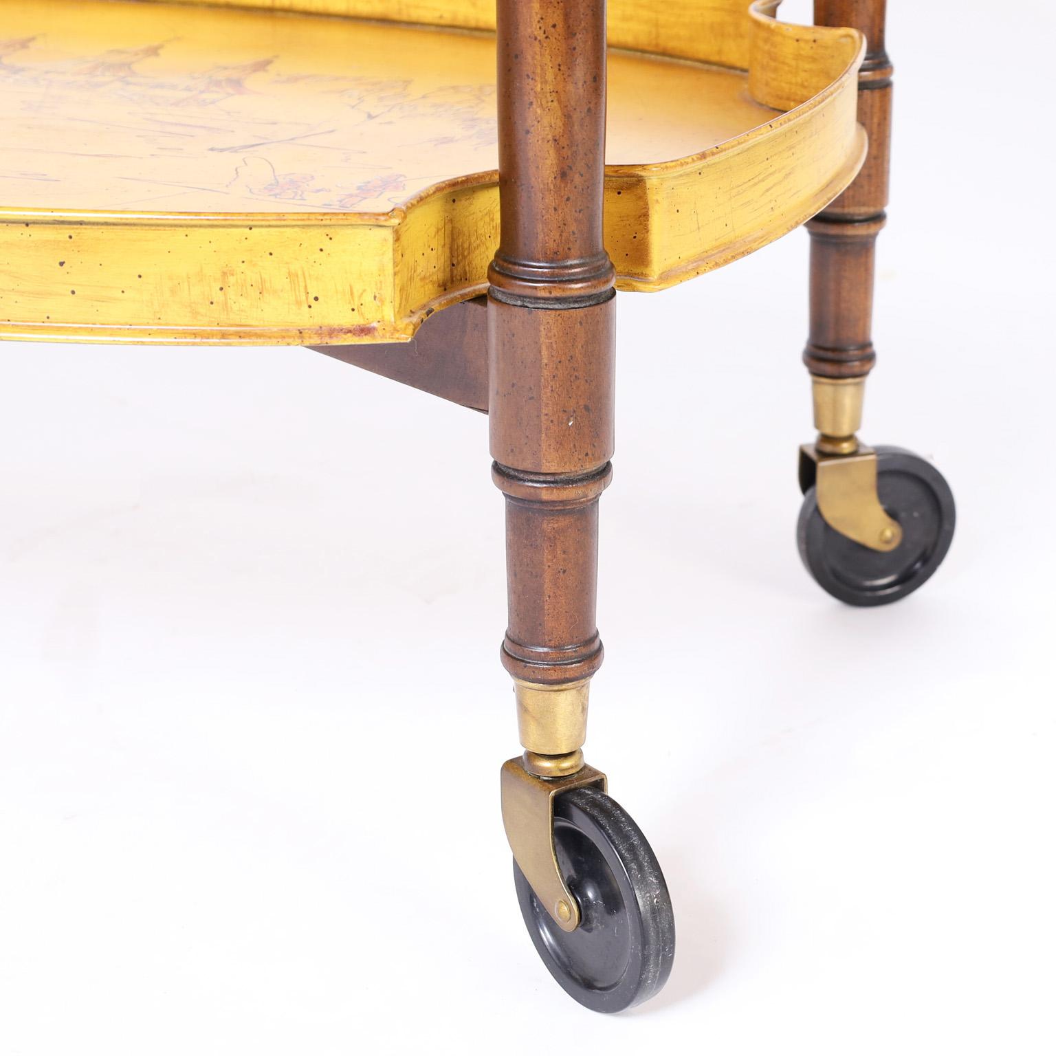 Faux Bamboo and Tole Rolling Bar Cart For Sale 1