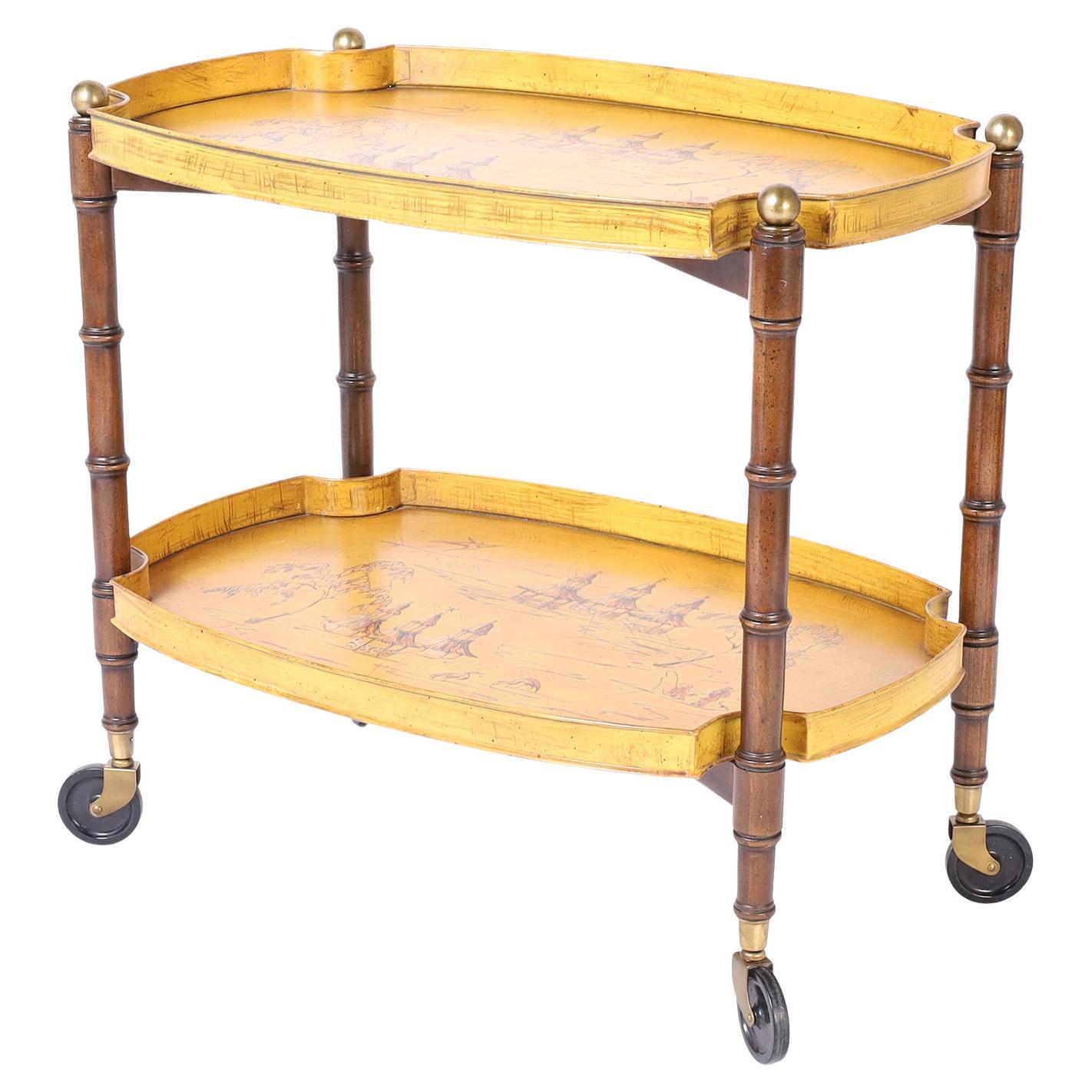 Faux Bamboo and Tole Rolling Bar Cart