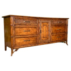 Retro Faux Bamboo and Wicker 9-Drawer Dresser