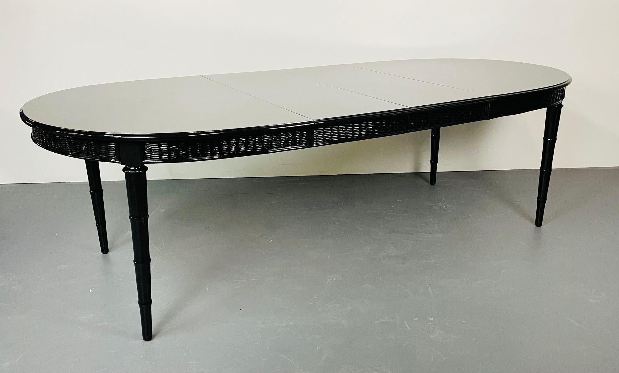 Mid-Century Modern Faux Bamboo and Wicker Dining Table, Ebony, American of Martinsville For Sale