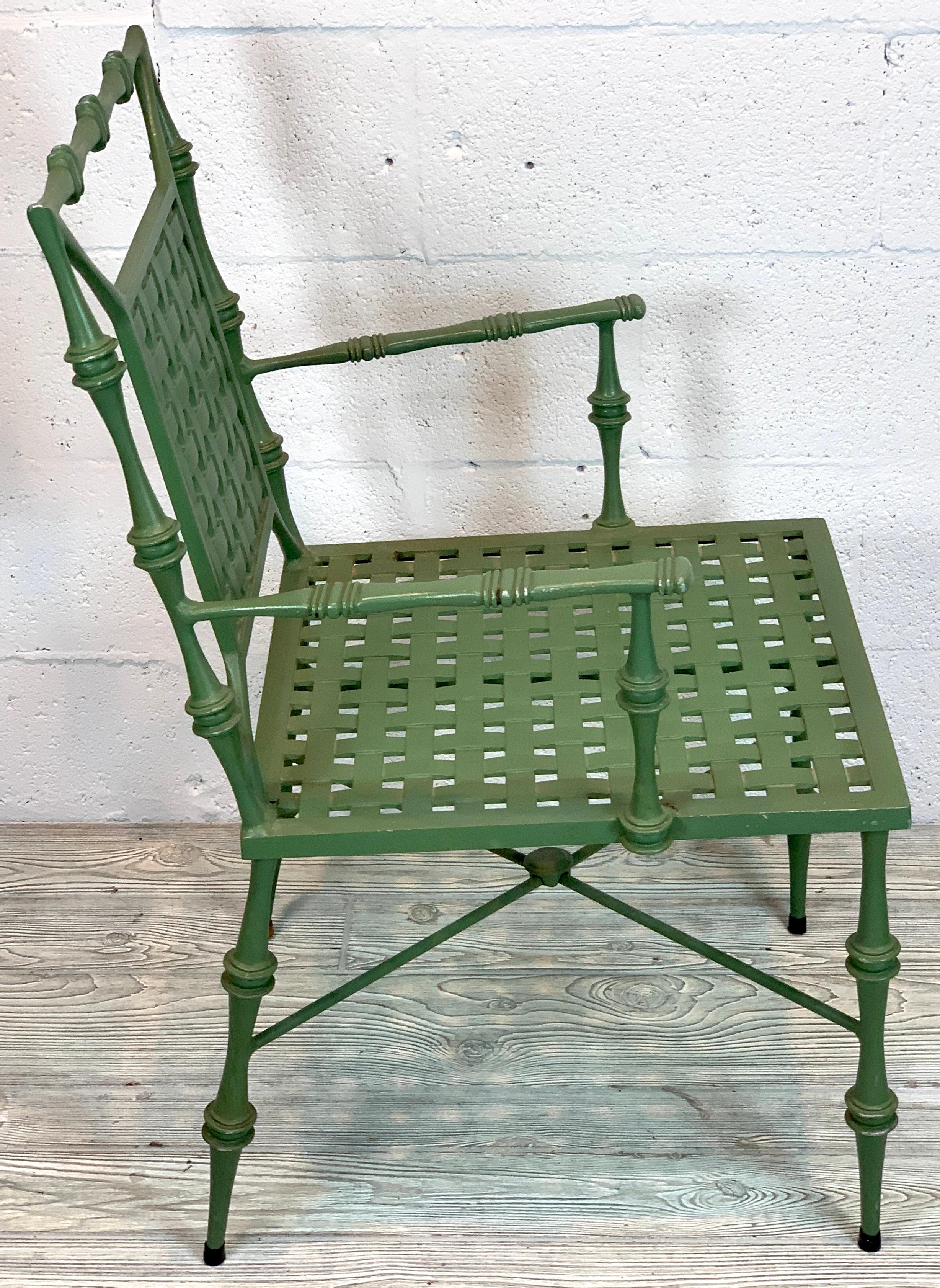 A Faux Bamboo Arm Chair by Phyllis Morris, Four Available In Good Condition In West Palm Beach, FL