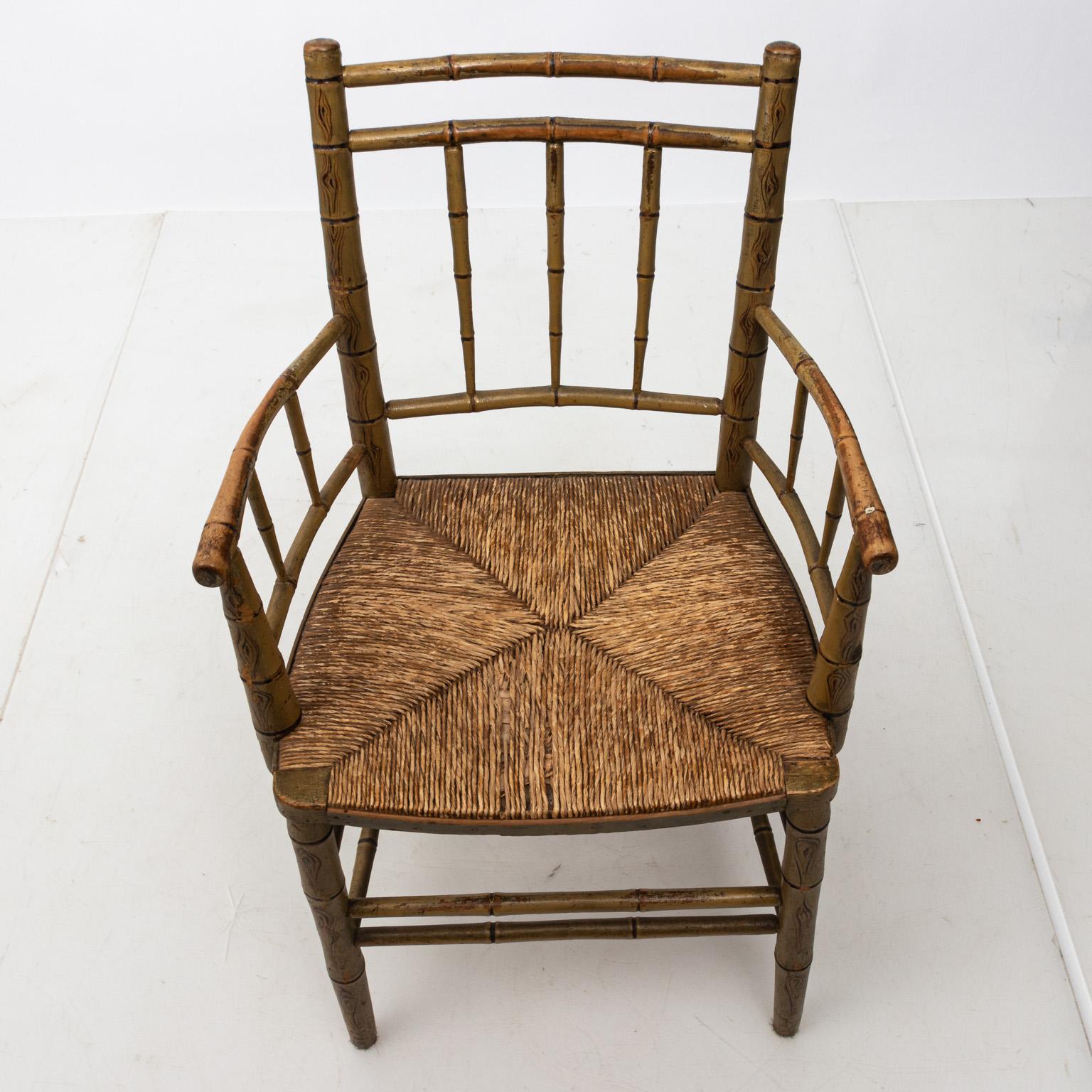 Faux Bamboo Armchair with Rush Seat 1