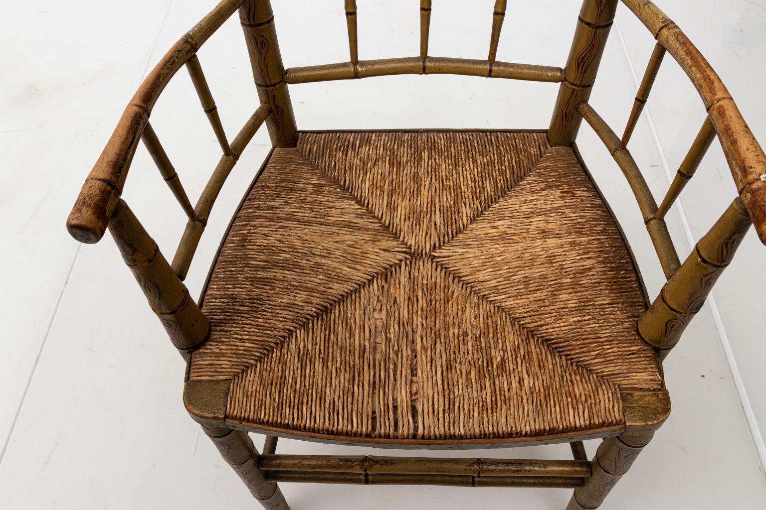 Faux Bamboo Armchair with Rush Seat 2