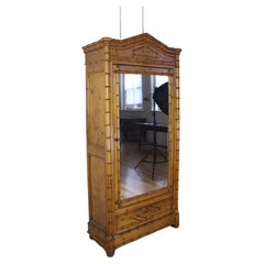 Antique Faux Bamboo Armoire, Mirrored Door