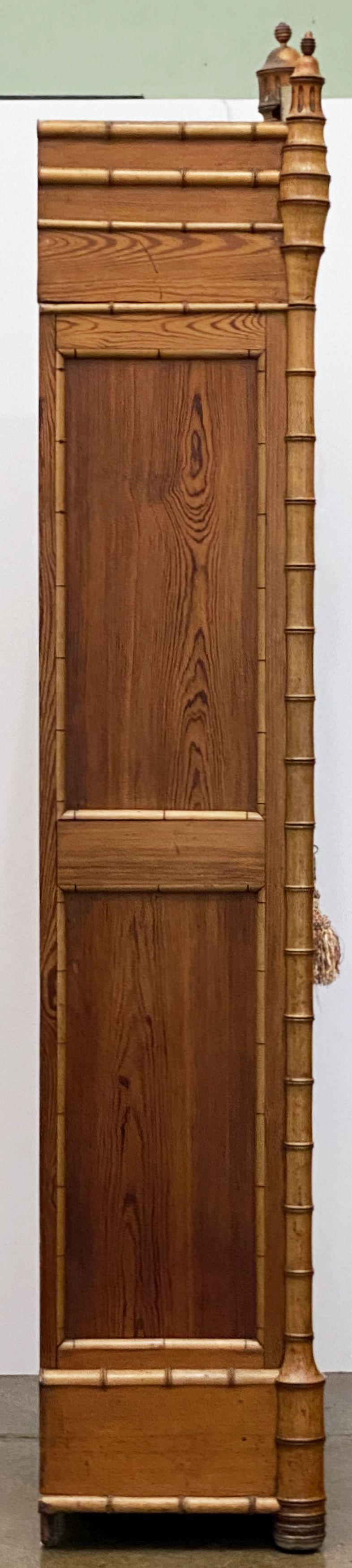 Faux Bamboo Armoire of Long Leaf Pine and Cherry from France For Sale 10