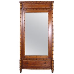 Faux Bamboo Armoire with Mirrored Door