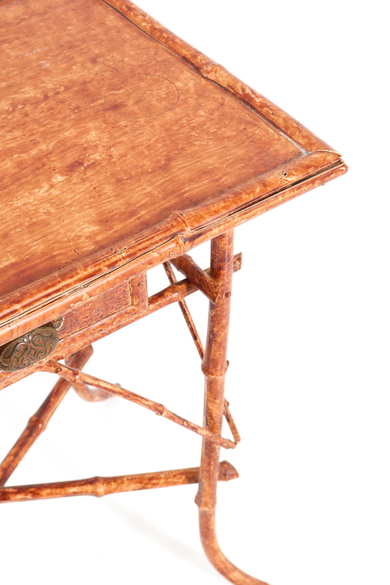 Brass Faux Bamboo Art Nouveau Tea Table, 1900s For Sale