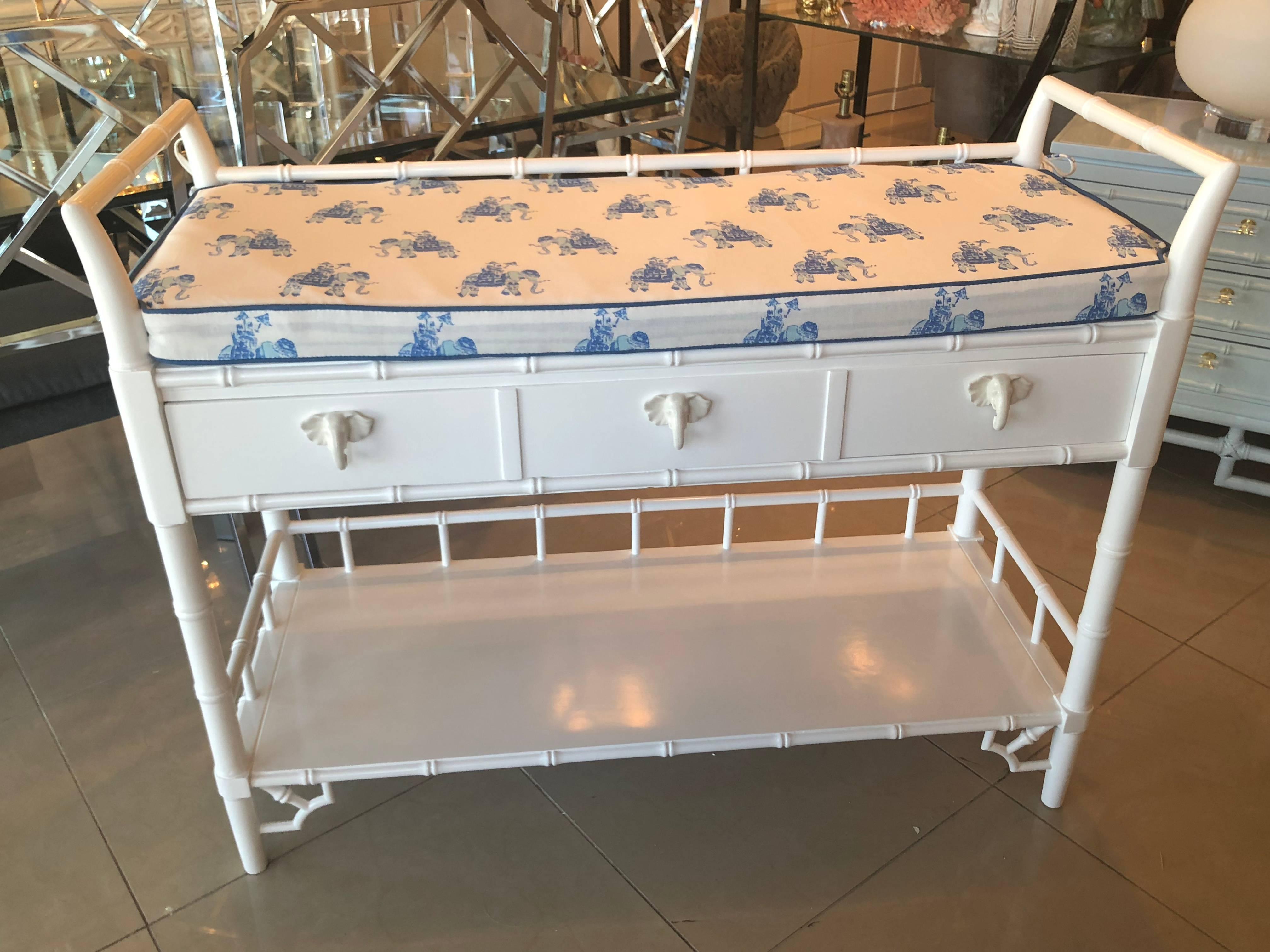 Faux Bamboo Baby Changing Table Lilly Pulitzer Elephant Blue Lacquered Boys 1