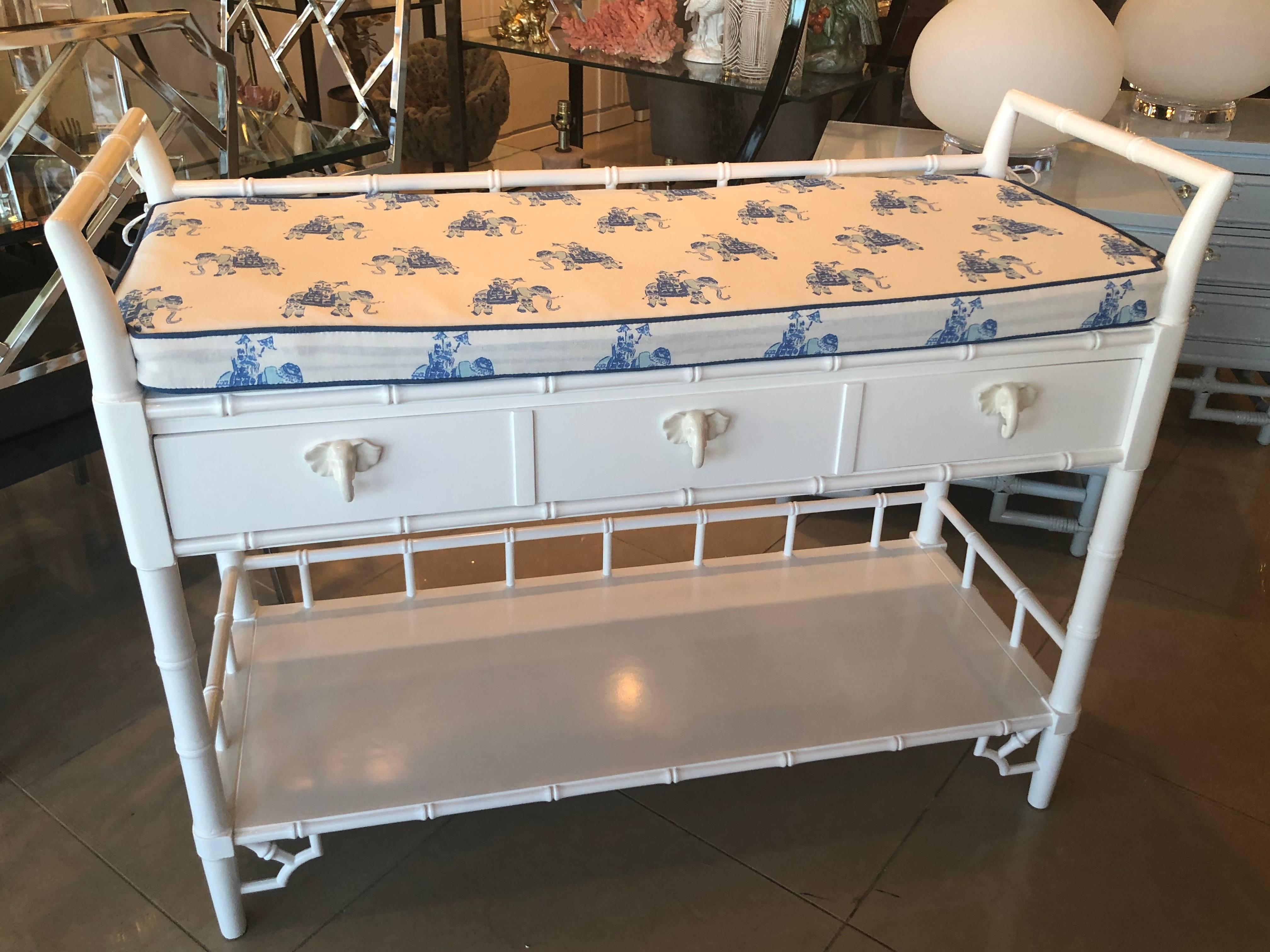 Hollywood Regency Faux Bamboo Baby Changing Table Lilly Pulitzer Elephant Blue Lacquered Boys