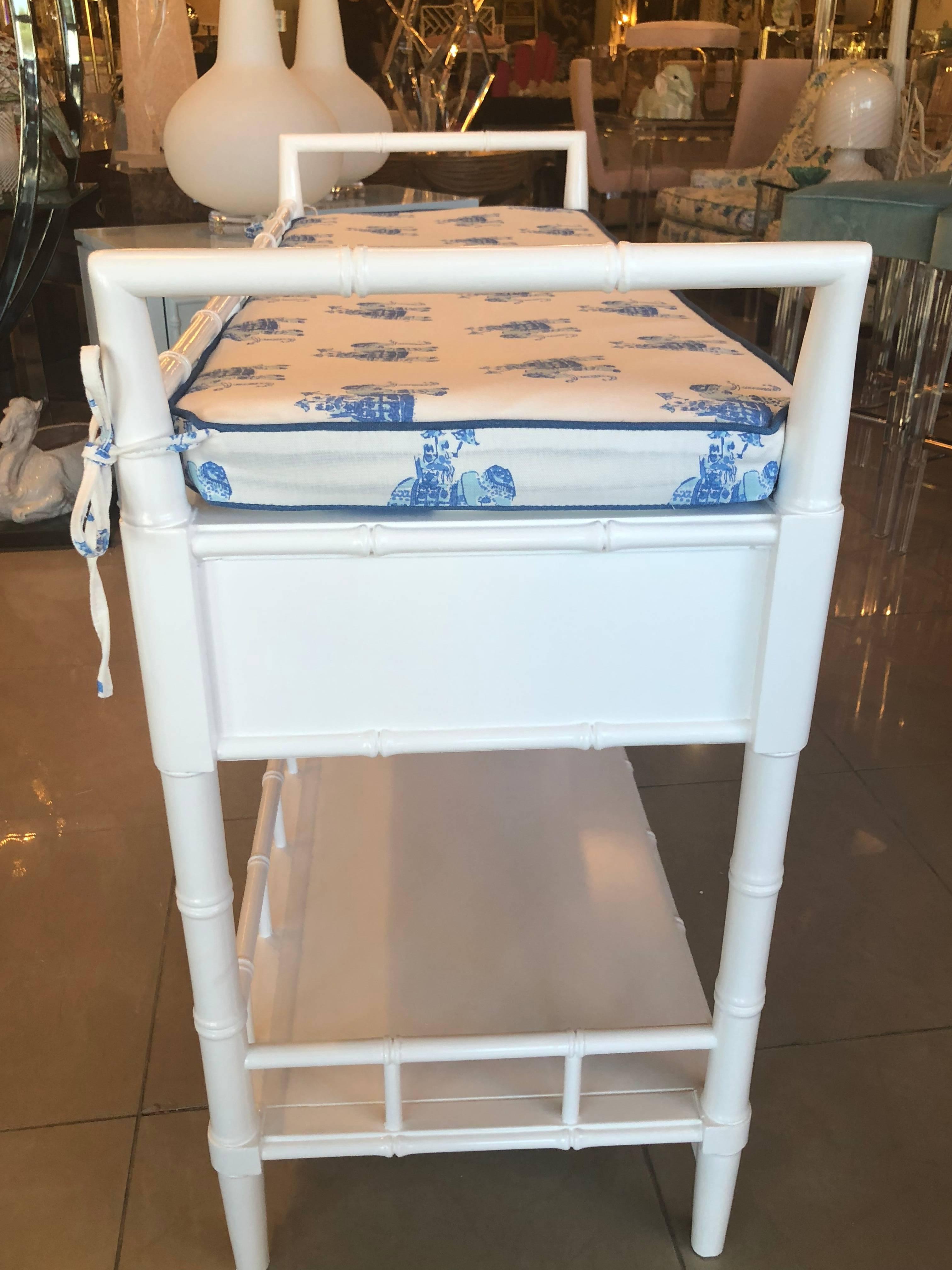 Faux Bamboo Baby Changing Table Lilly Pulitzer Elephant Blue Lacquered Boys In Excellent Condition In West Palm Beach, FL