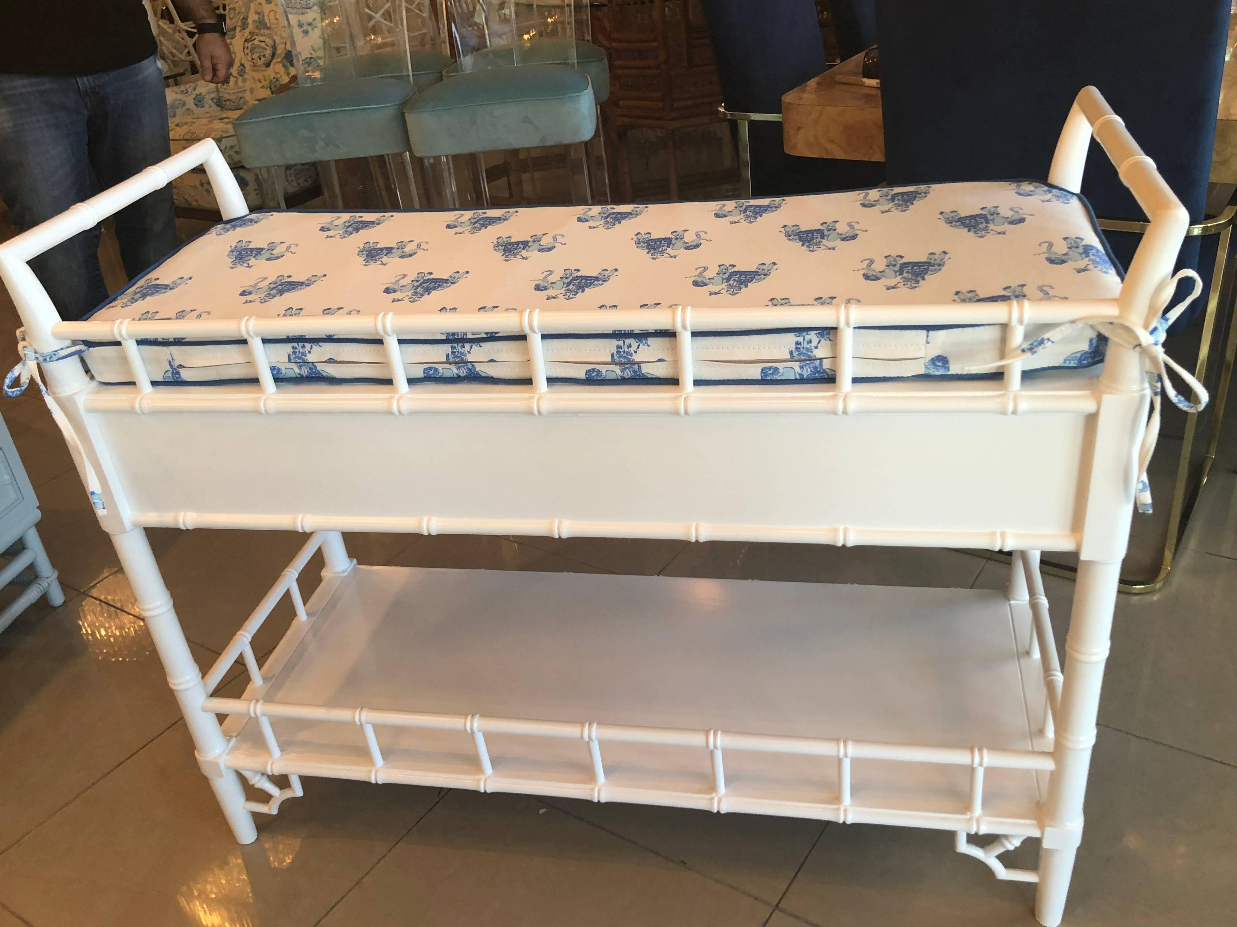 Late 20th Century Faux Bamboo Baby Changing Table Lilly Pulitzer Elephant Blue Lacquered Boys
