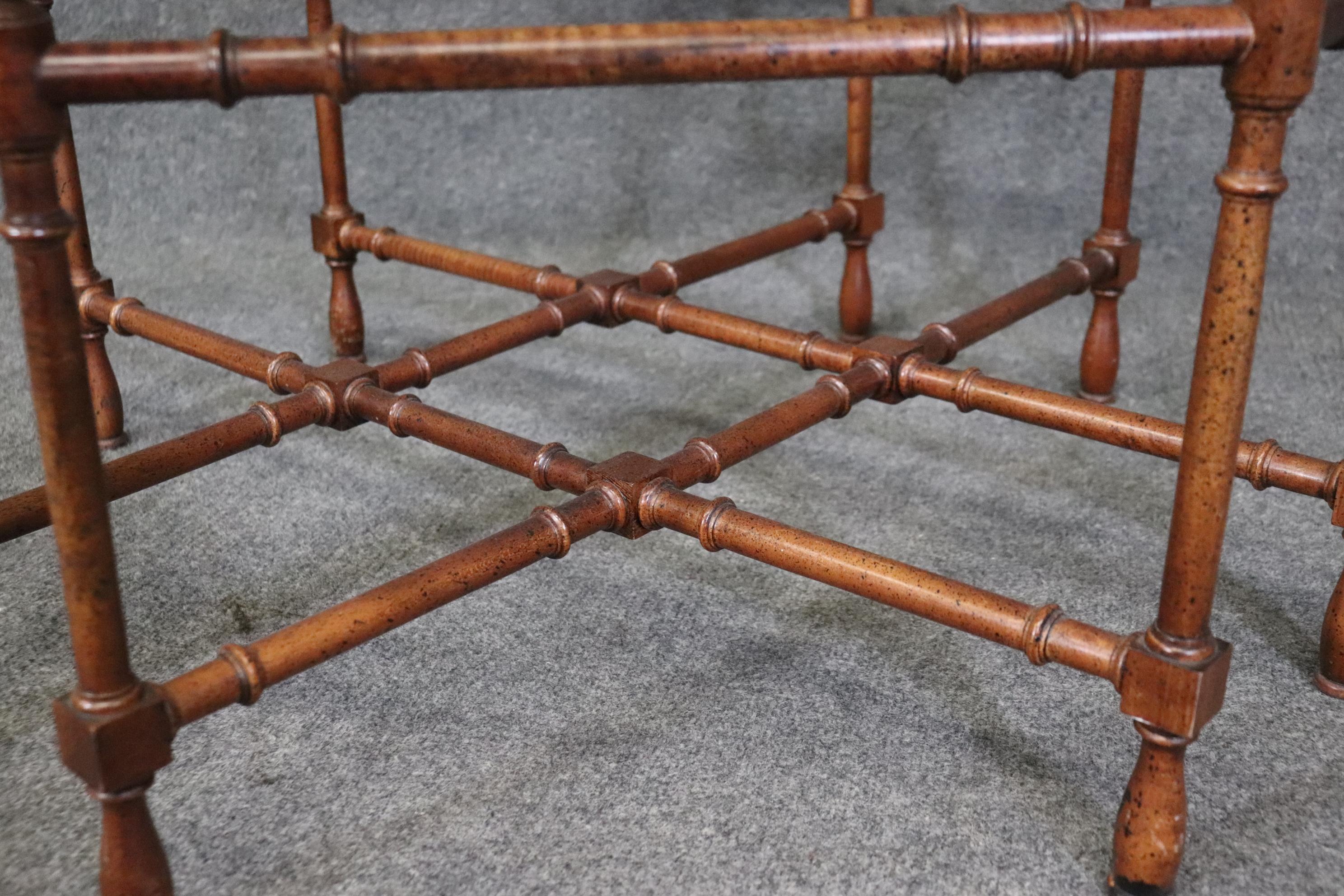 American Faux Bamboo Baker Atrributed Brass and Glass Tray Top Coffee Table