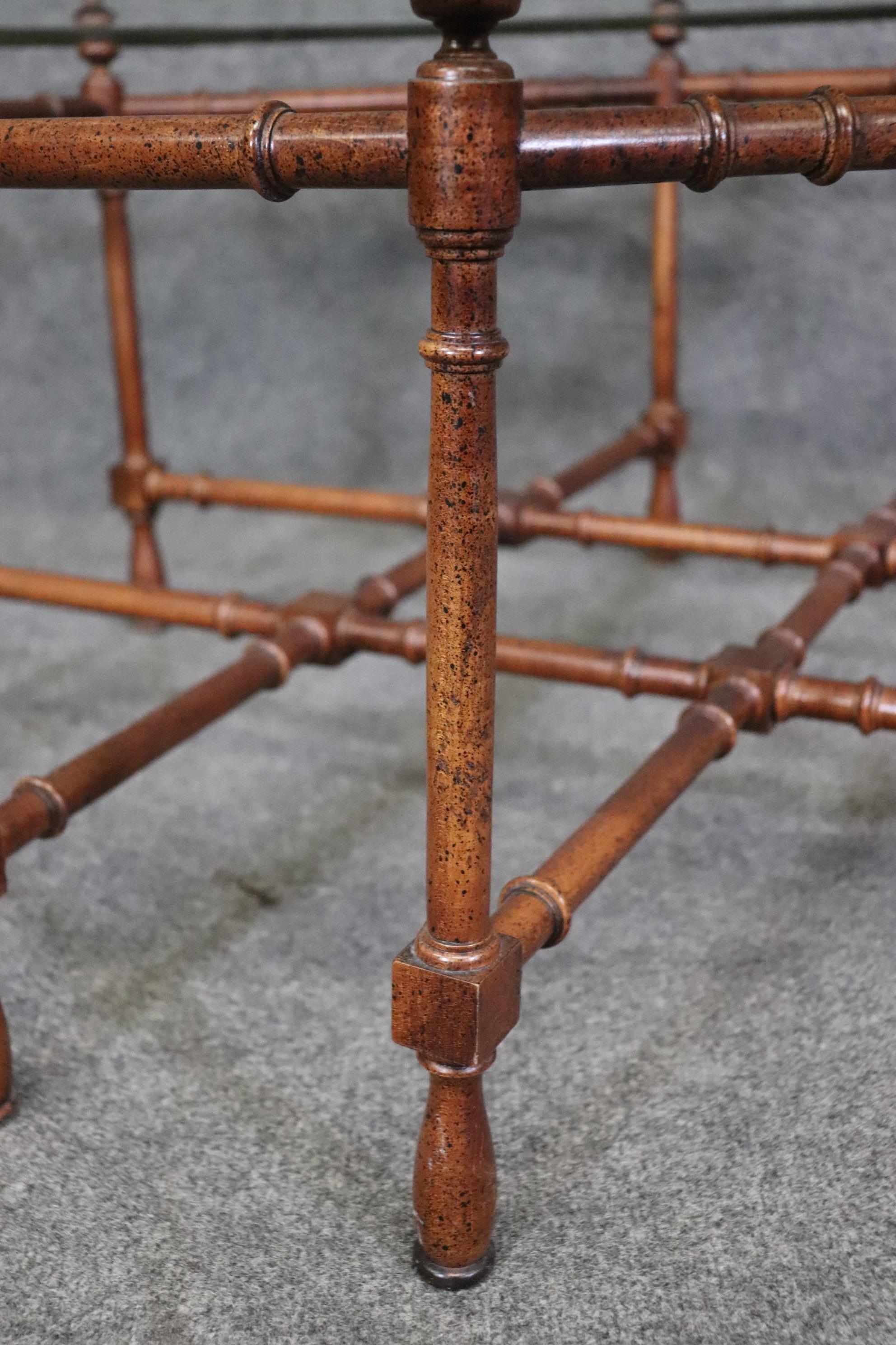American Faux Bamboo Baker Atrributed Brass and Glass Tray Top Coffee Table