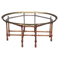 Faux Bamboo Baker Atrributed Brass and Glass Tray Top Coffee Table