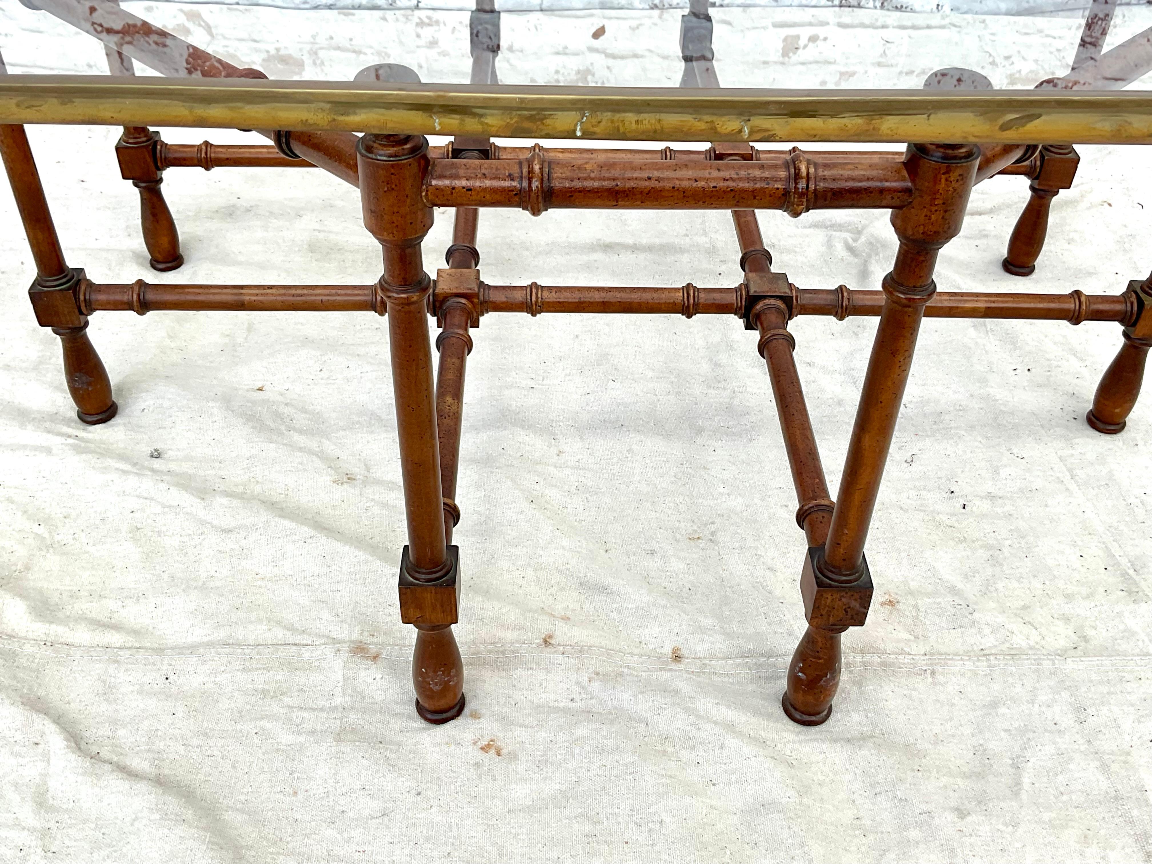 Faux Bamboo Baker Attributed Brass and Glass Tray Top Coffee Table 5