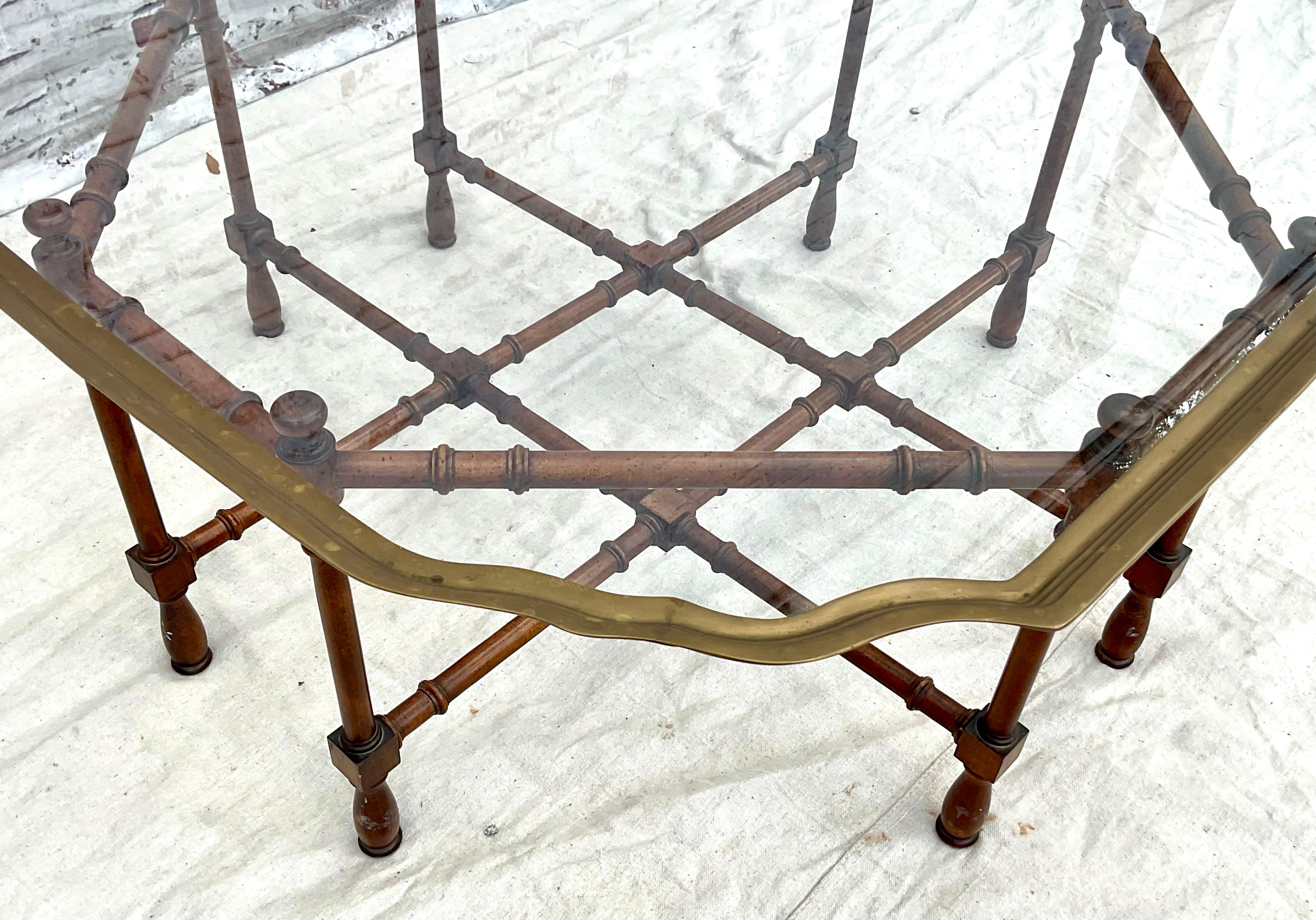 Faux Bamboo Baker Attributed Brass and Glass Tray Top Coffee Table 6