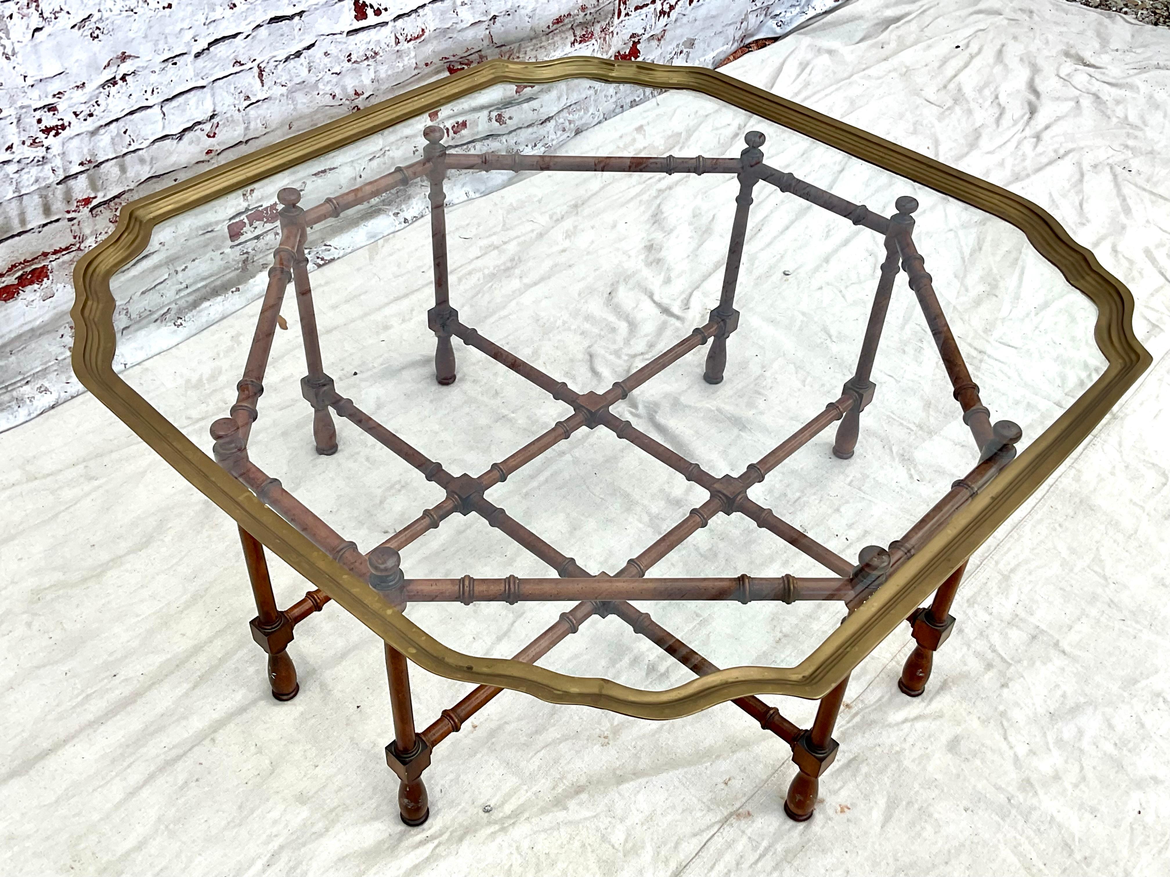 Faux Bamboo Baker Attributed Brass and Glass Tray Top Coffee Table 7